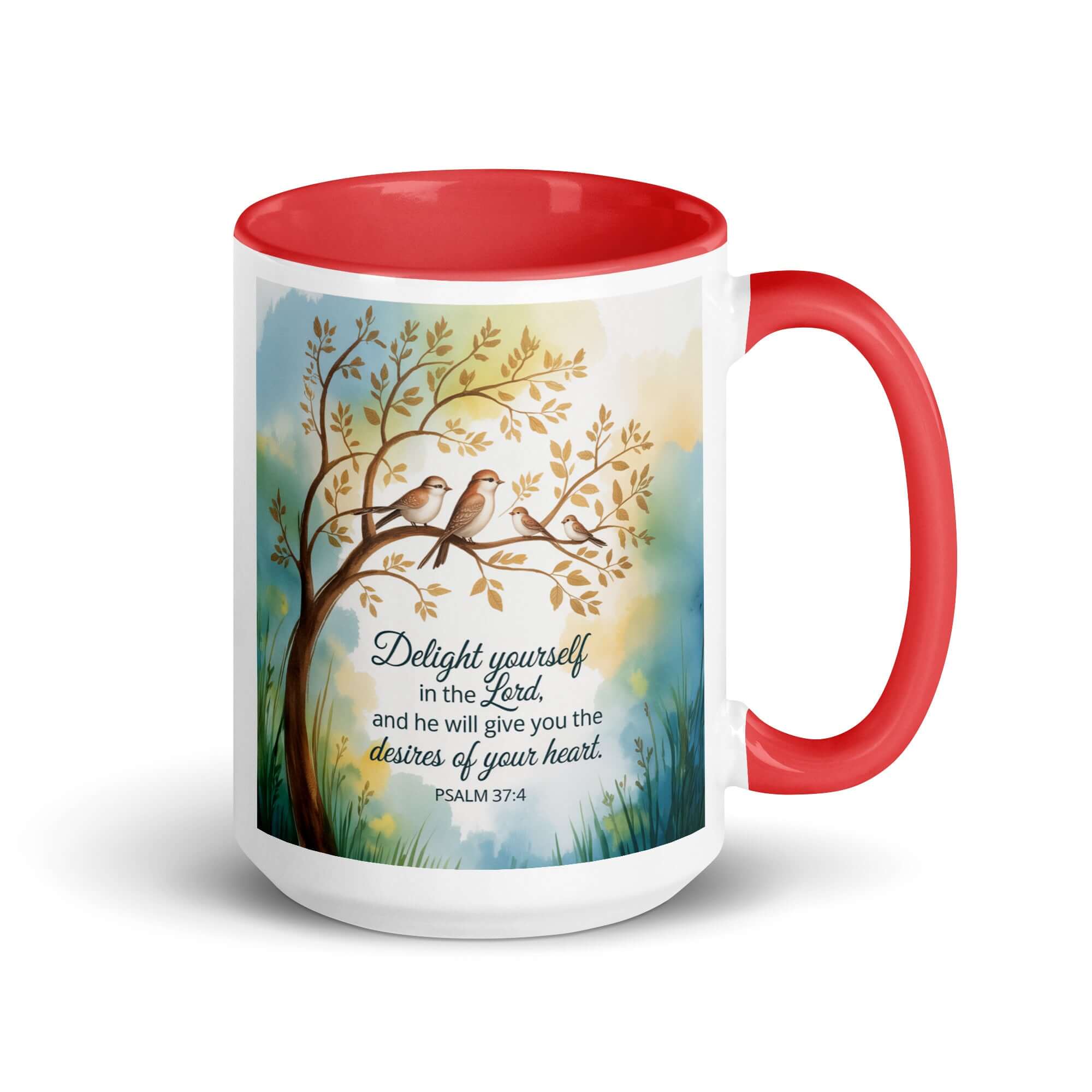 Psalm 37:4 Bible Verse, Yourself White Ceramic Mug with Color Inside Red 15 oz