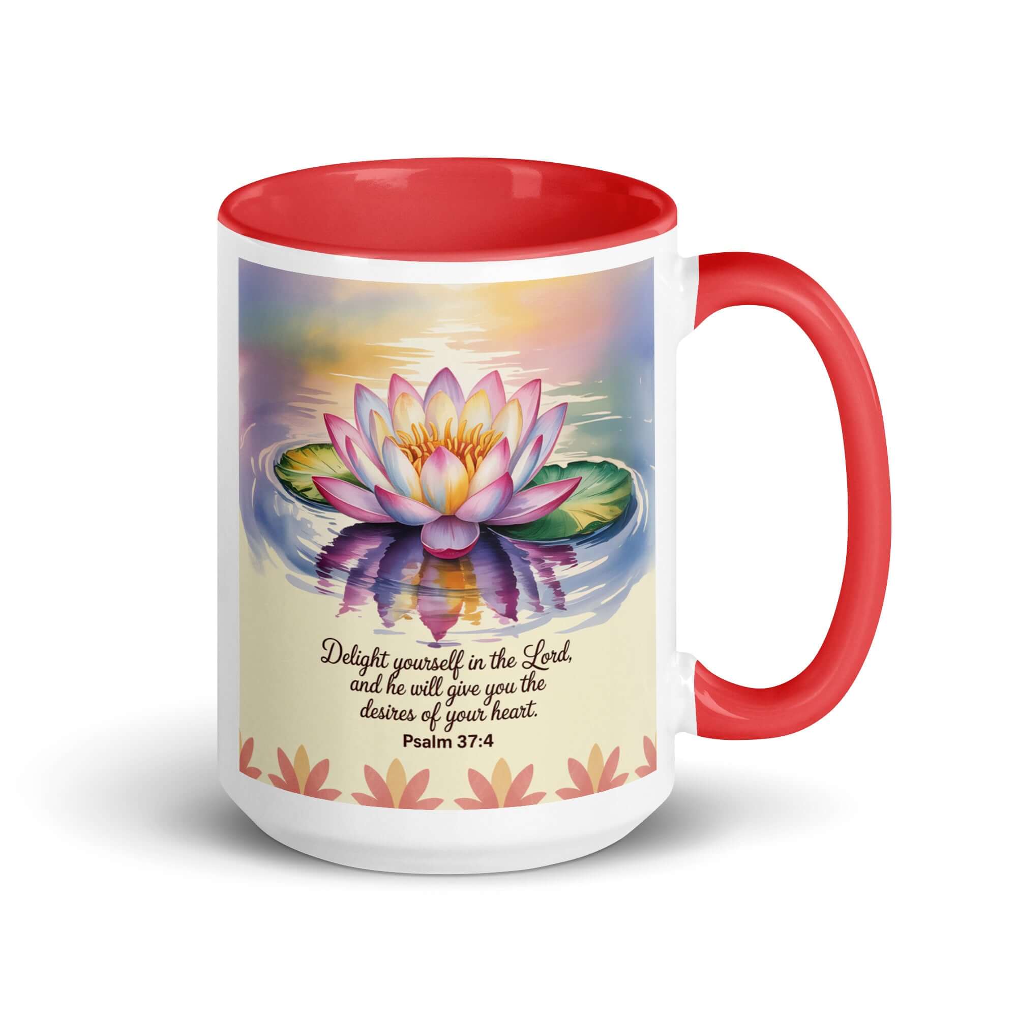 Psalm 37:4 Bible Verse, the Lord White Ceramic Mug with Color Inside Red 15 oz