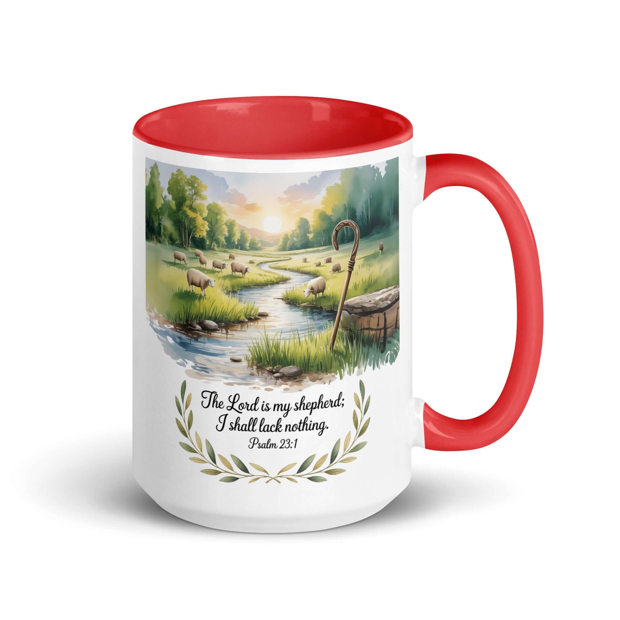 Psalm 23:1 Bible Verse, is my White Ceramic Mug with Color Inside Red 15 oz