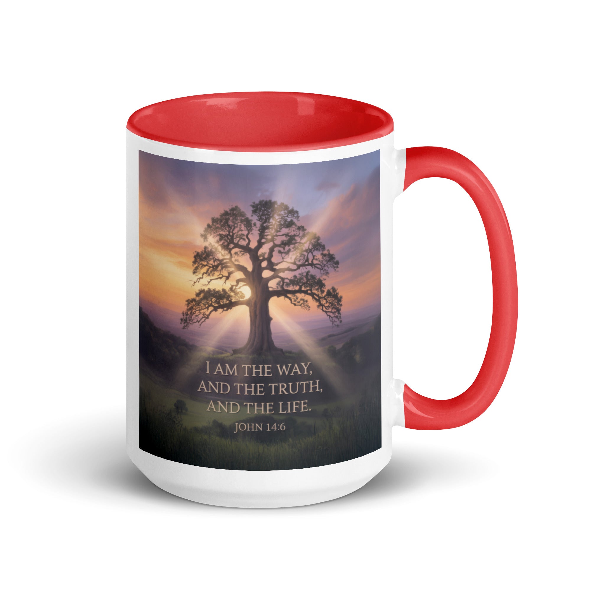 John 14:6 Bible Verse Jesus said White Ceramic Mug with Color Inside Red 15 oz