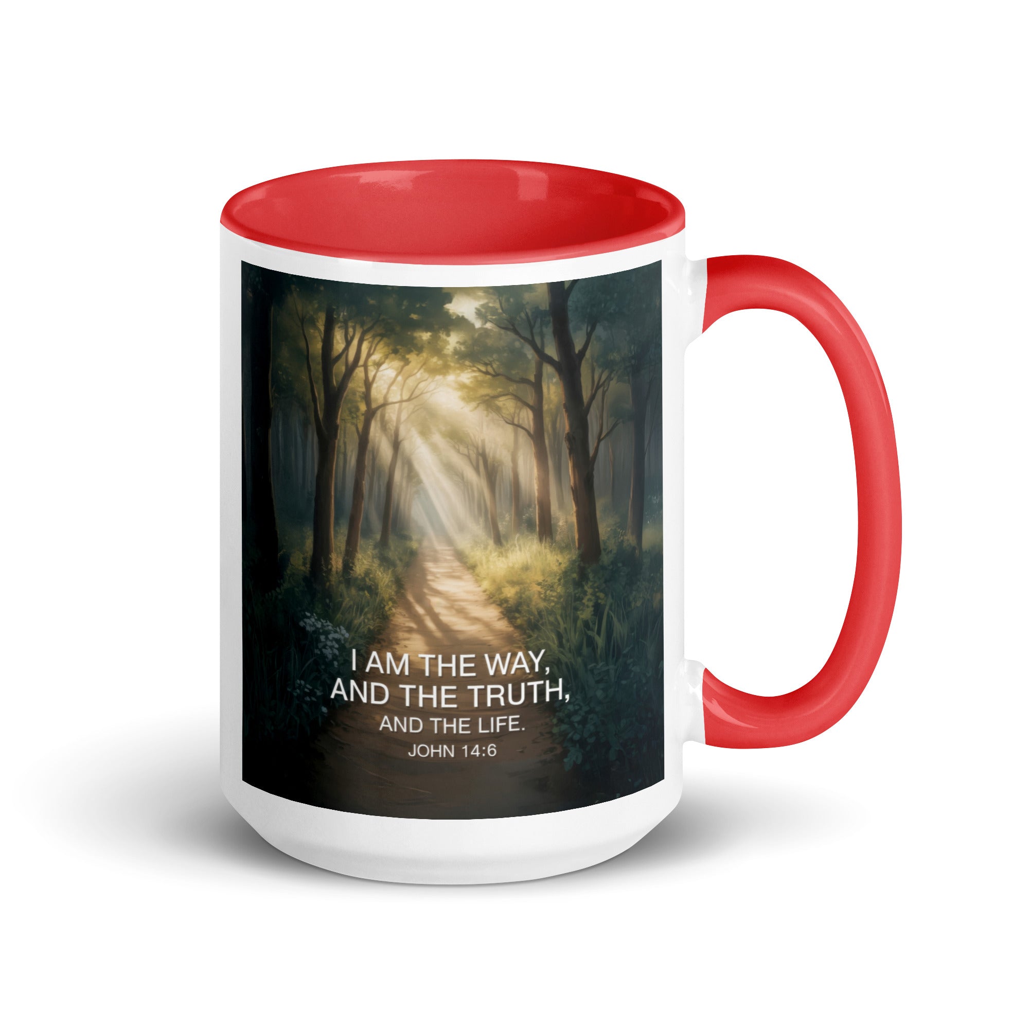 John 14:6 Bible Verse I Am White Ceramic Mug with Color Inside Red 15 oz