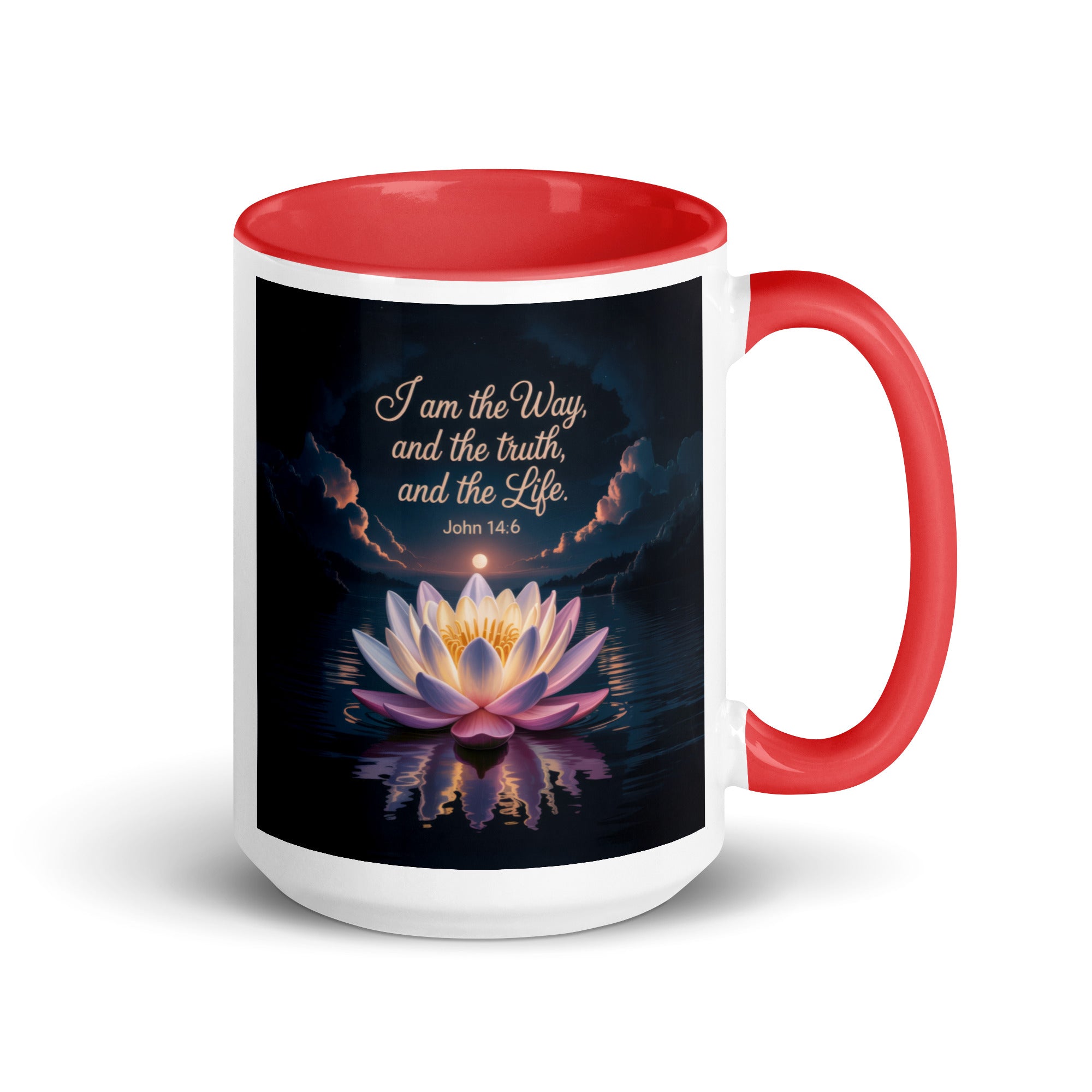 John 14:6 Bible Verse The Way White Ceramic Mug with Color Inside Red 15 oz