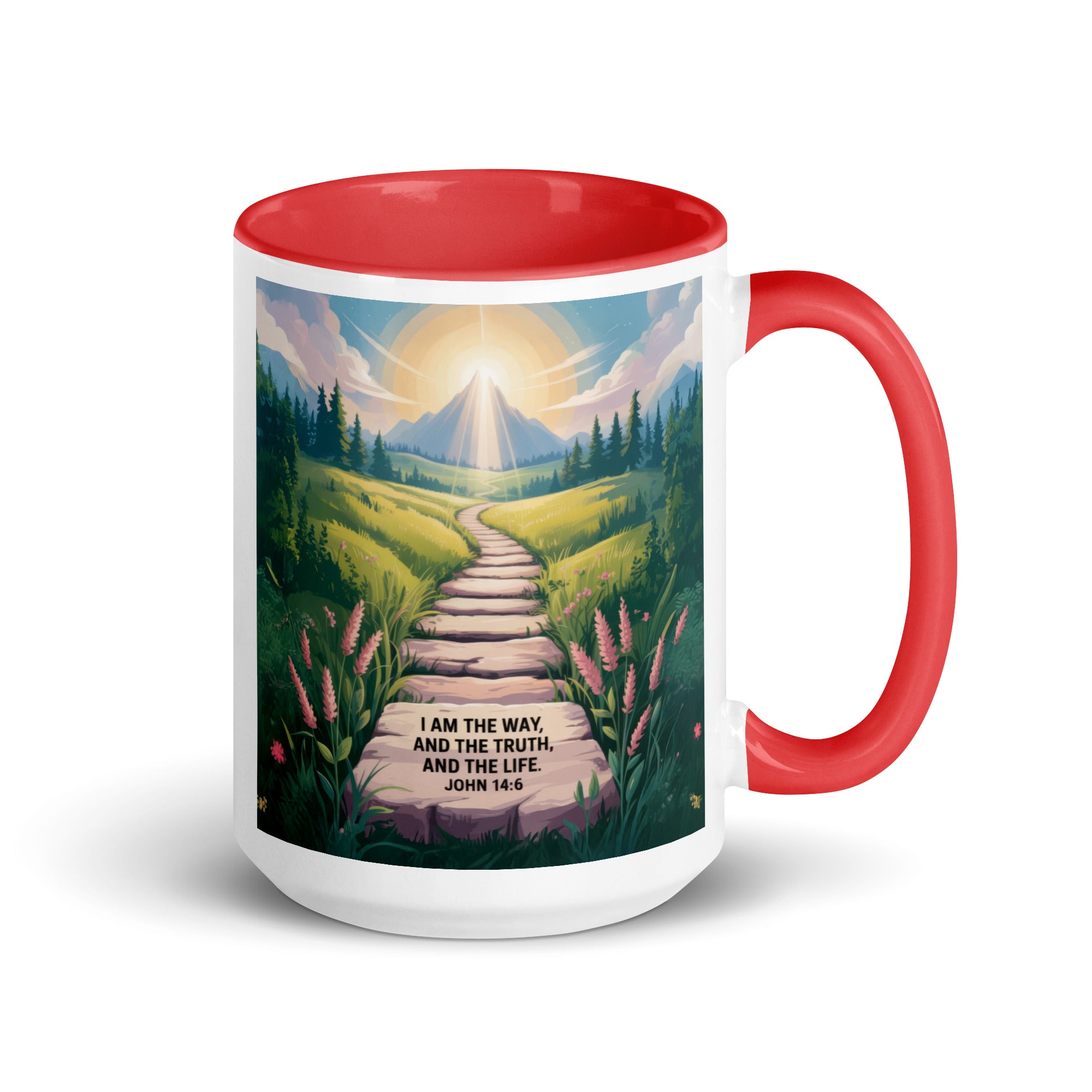 John 14:6 Bible Verse The Truth White Ceramic Mug with Color Inside Red 15 oz