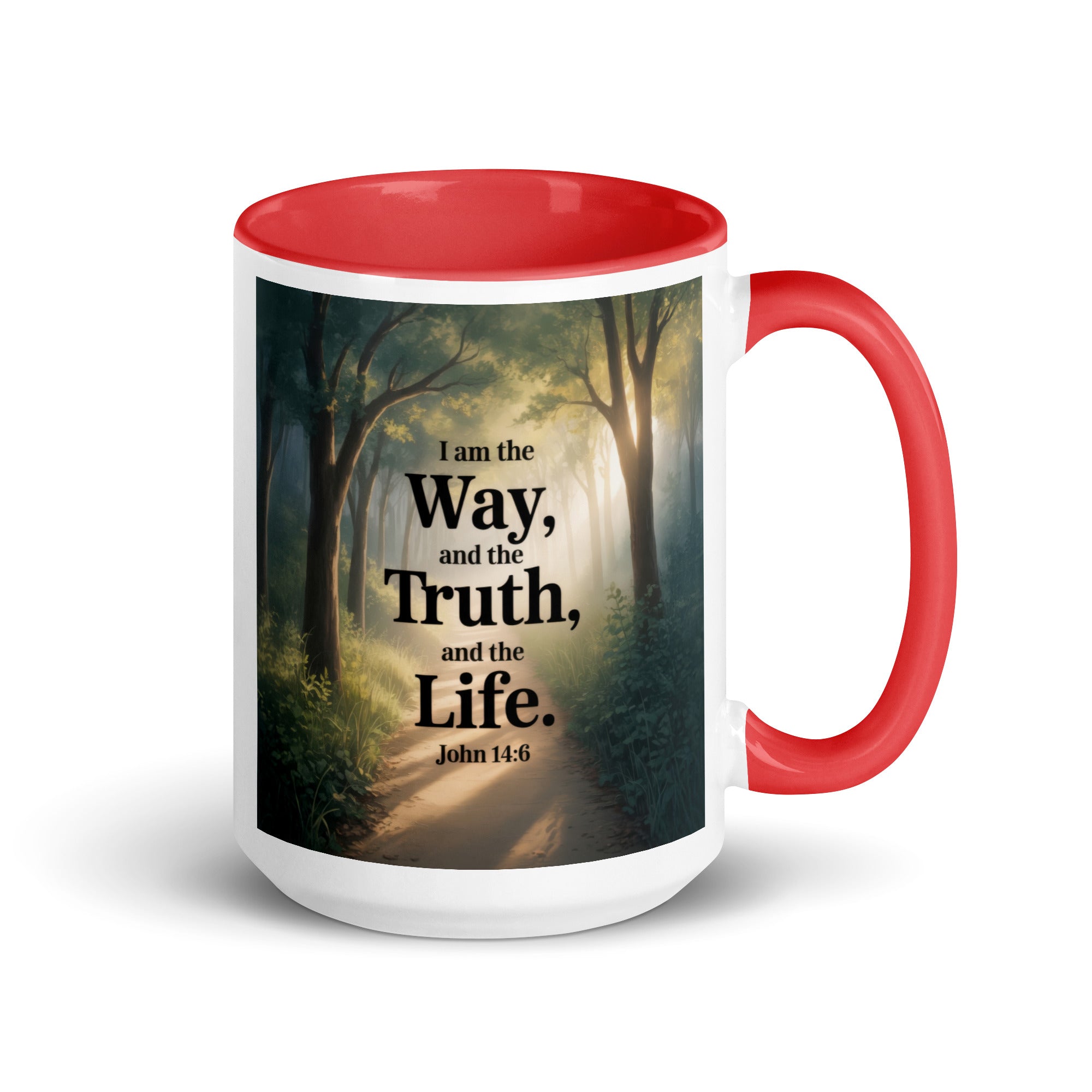 John 14:6 Bible Verse The Life White Ceramic Mug with Color Inside Red 15 oz