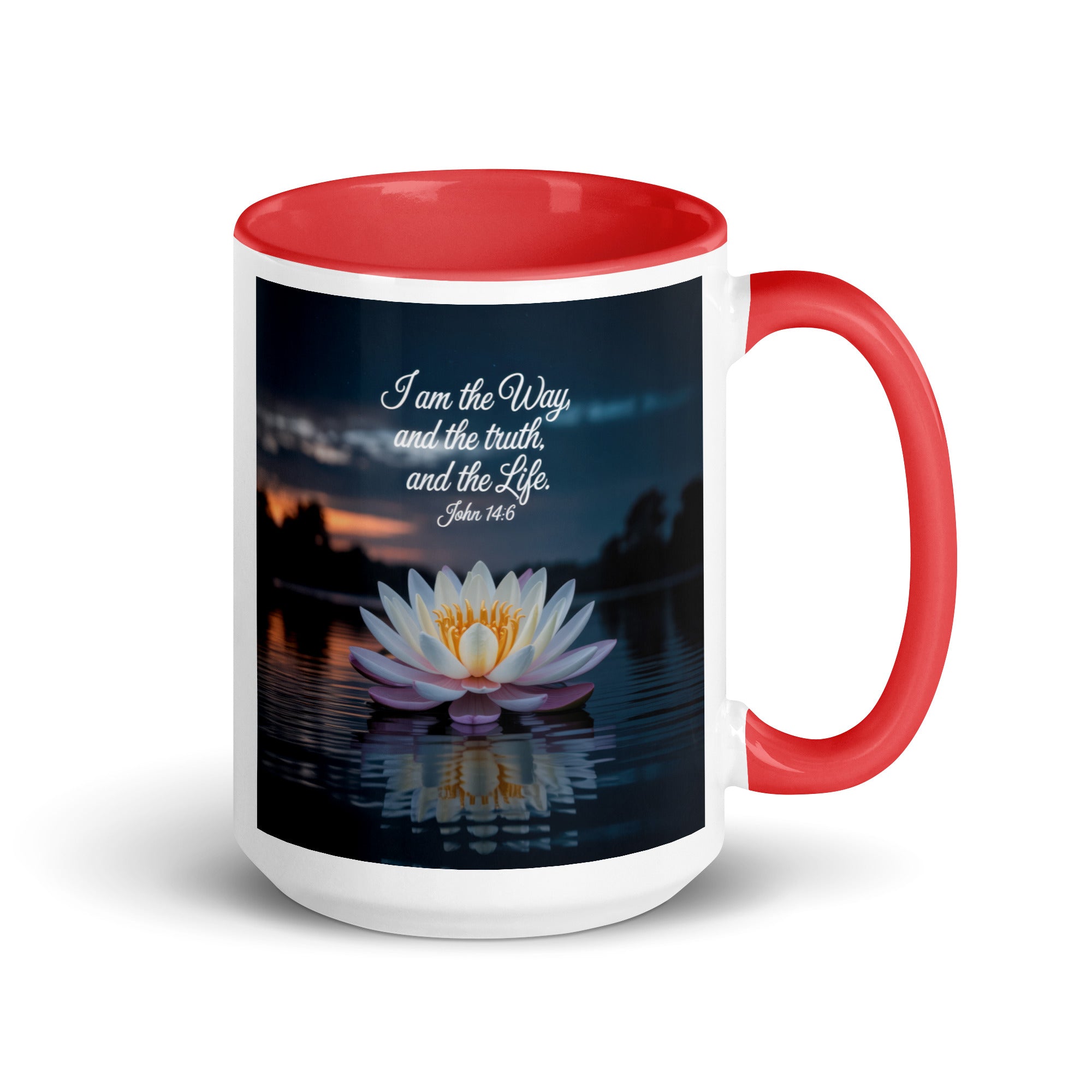 John 14:6 Bible Verse The Father White Ceramic Mug with Color Inside Red 15 oz