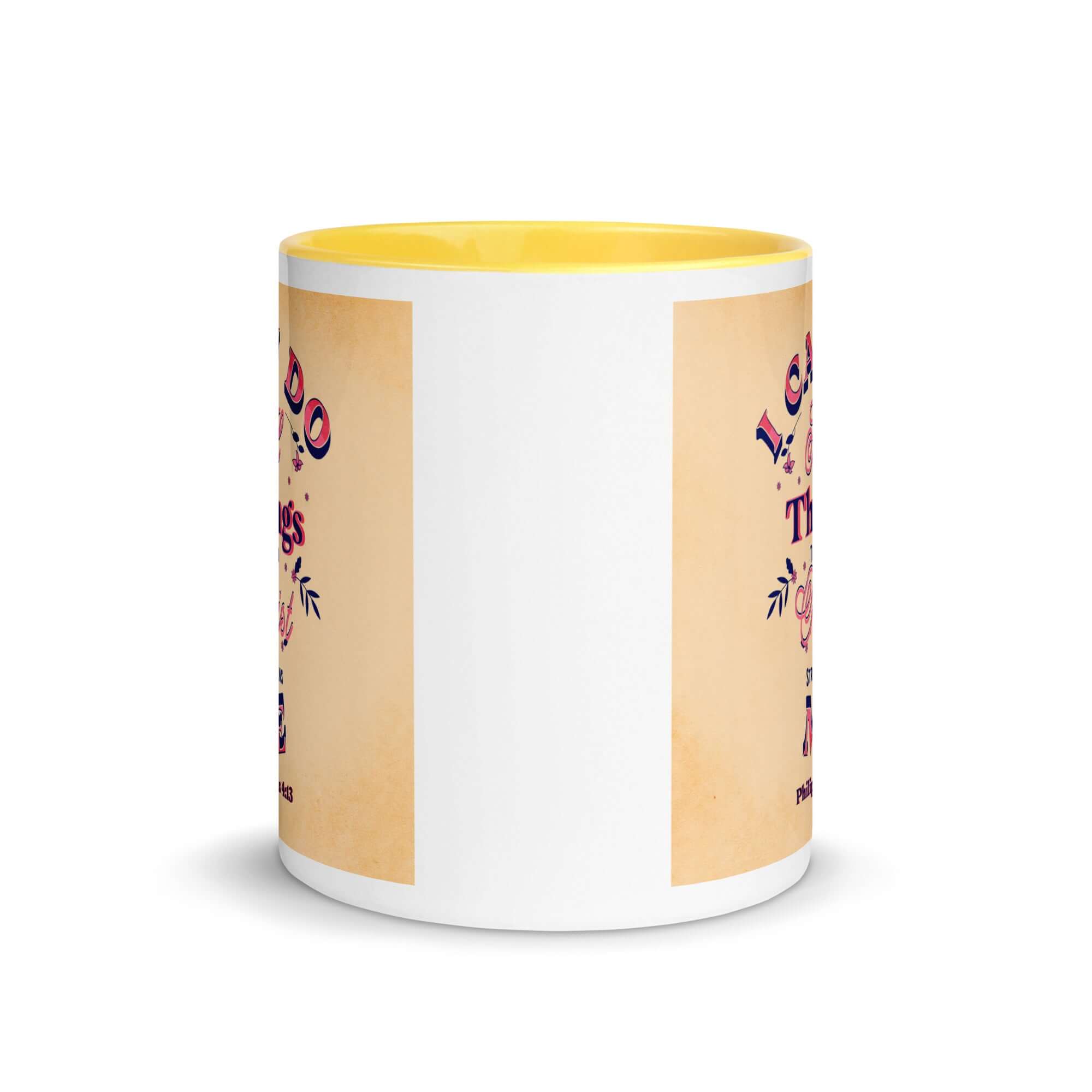 Philippians 4:13 Bible Verse, Christ Strengthens Me White Ceramic Mug with Color Inside