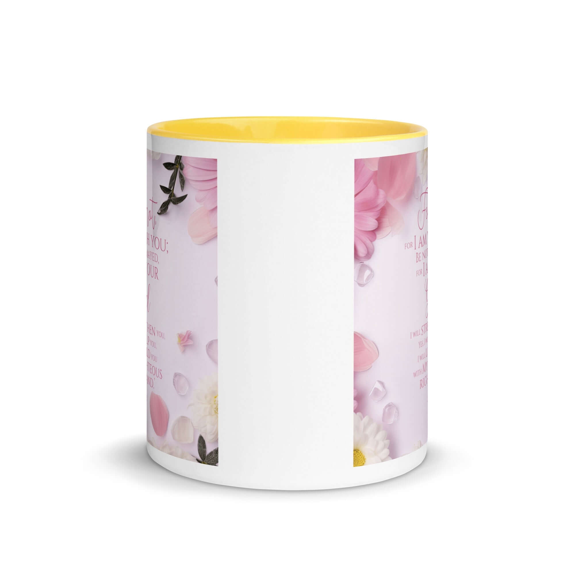 Isaiah 41:10 Bible Verse, God will strengthen you White Ceramic Mug with Color Inside