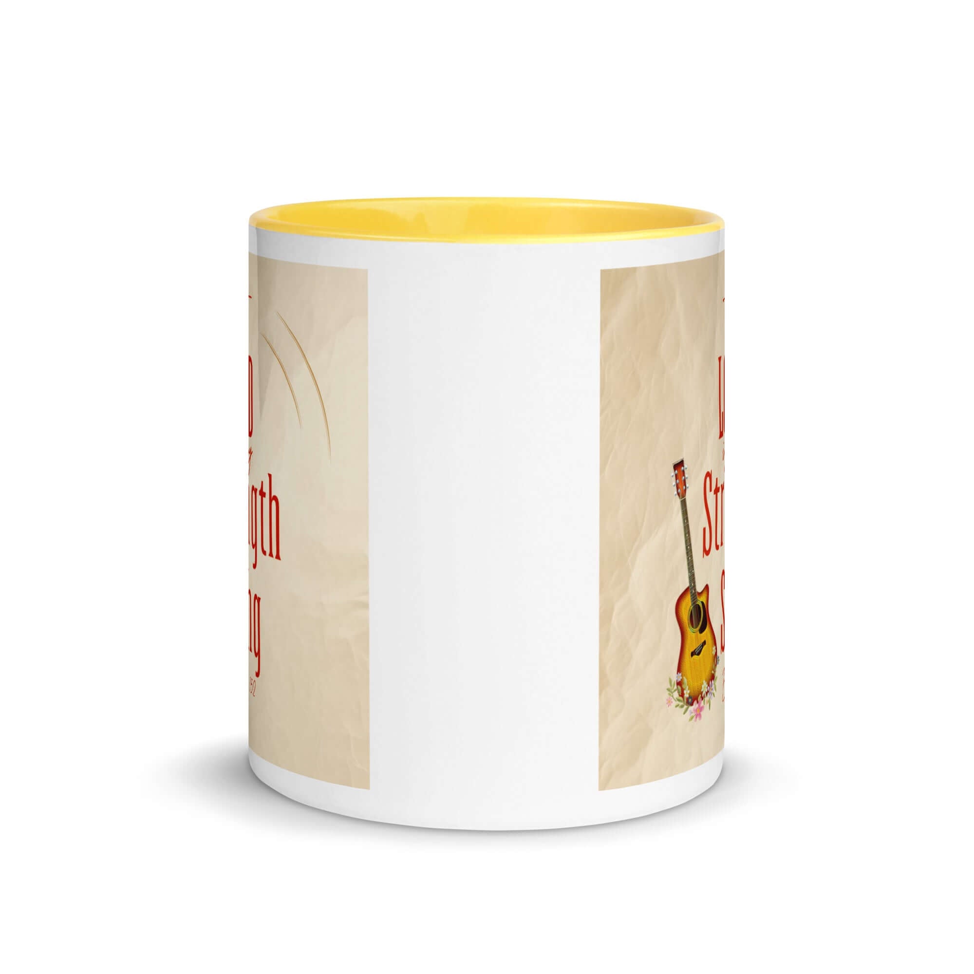 Exodus 15:2 Bible Verse, The LORD is my strength White Ceramic Mug with Color Inside