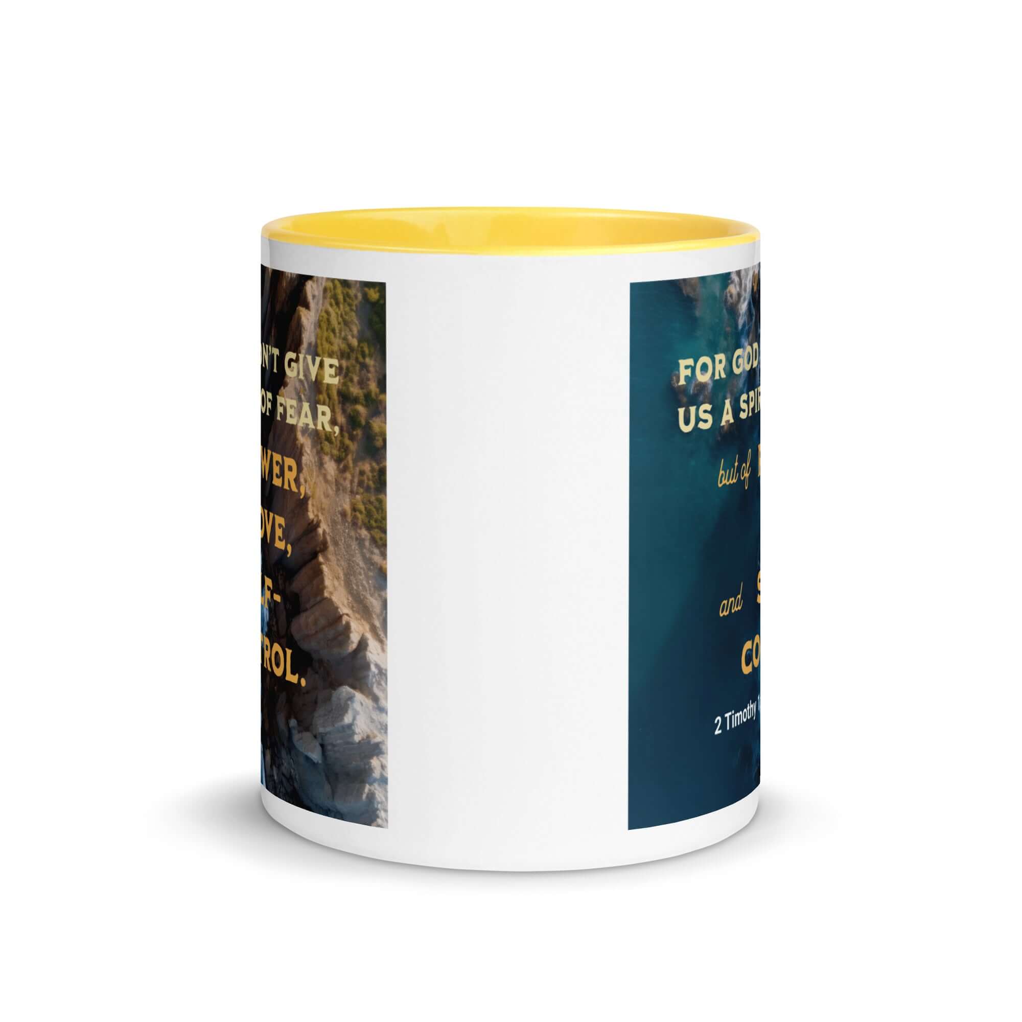2 Timothy 1:7 Bible Verse, Power, Love, Self-Control White Ceramic Mug with Color Inside