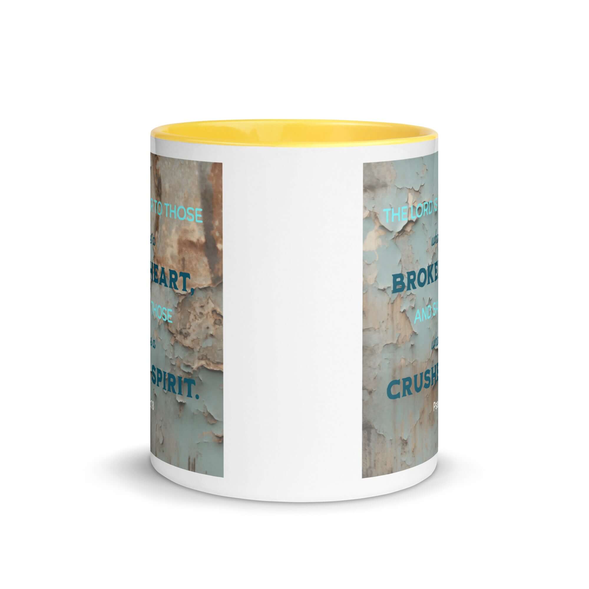 Psalm 34:18 Bible Verse, The LORD is Near White Ceramic Mug with Color Inside