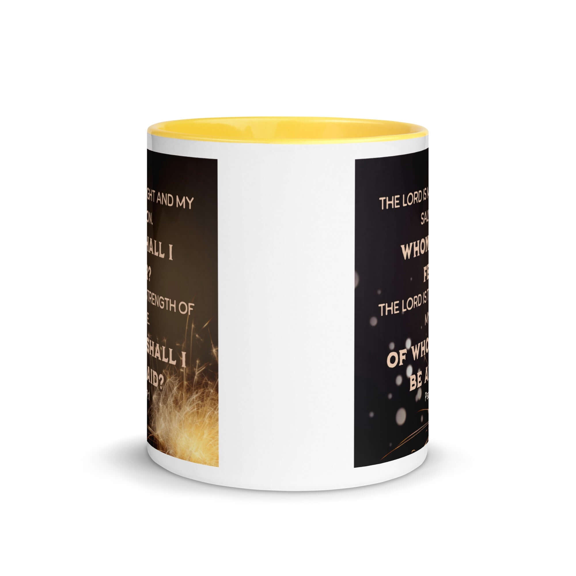 Psalm 27:1 Bible Verse, The LORD is My Light White Ceramic Mug with Color Inside