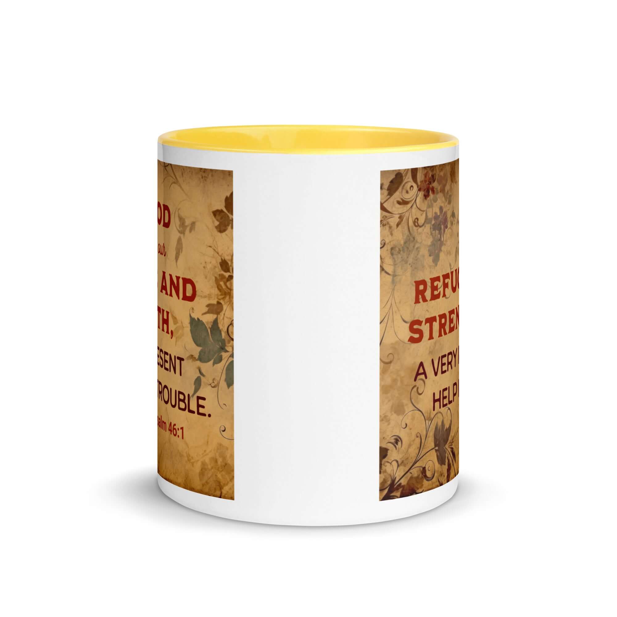 Psalm 46:1 Bible Verse, God is Our Refuge White Ceramic Mug with Color Inside