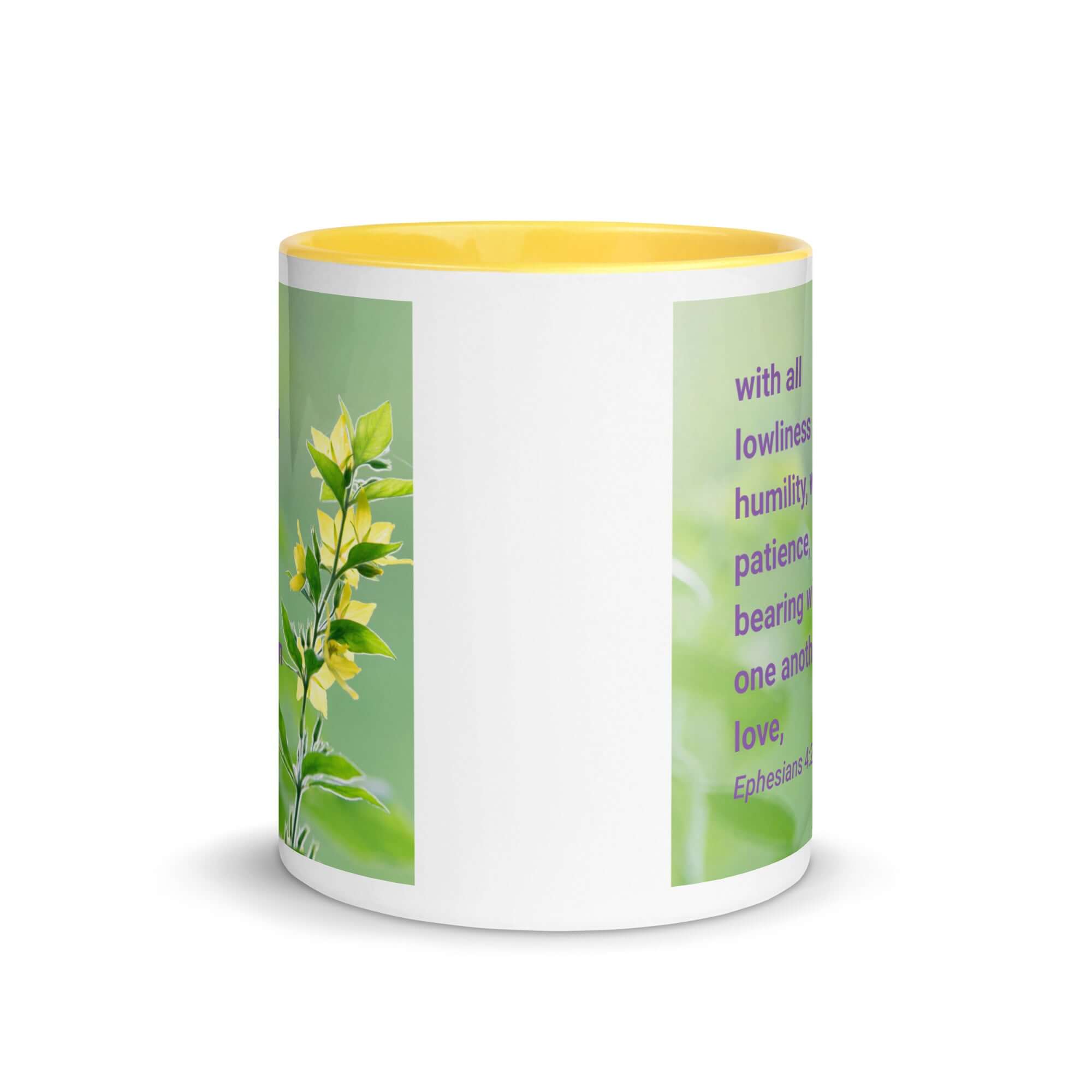 Ephesians 4:2 Bible Verse, one another in love White Ceramic Mug with Color Inside