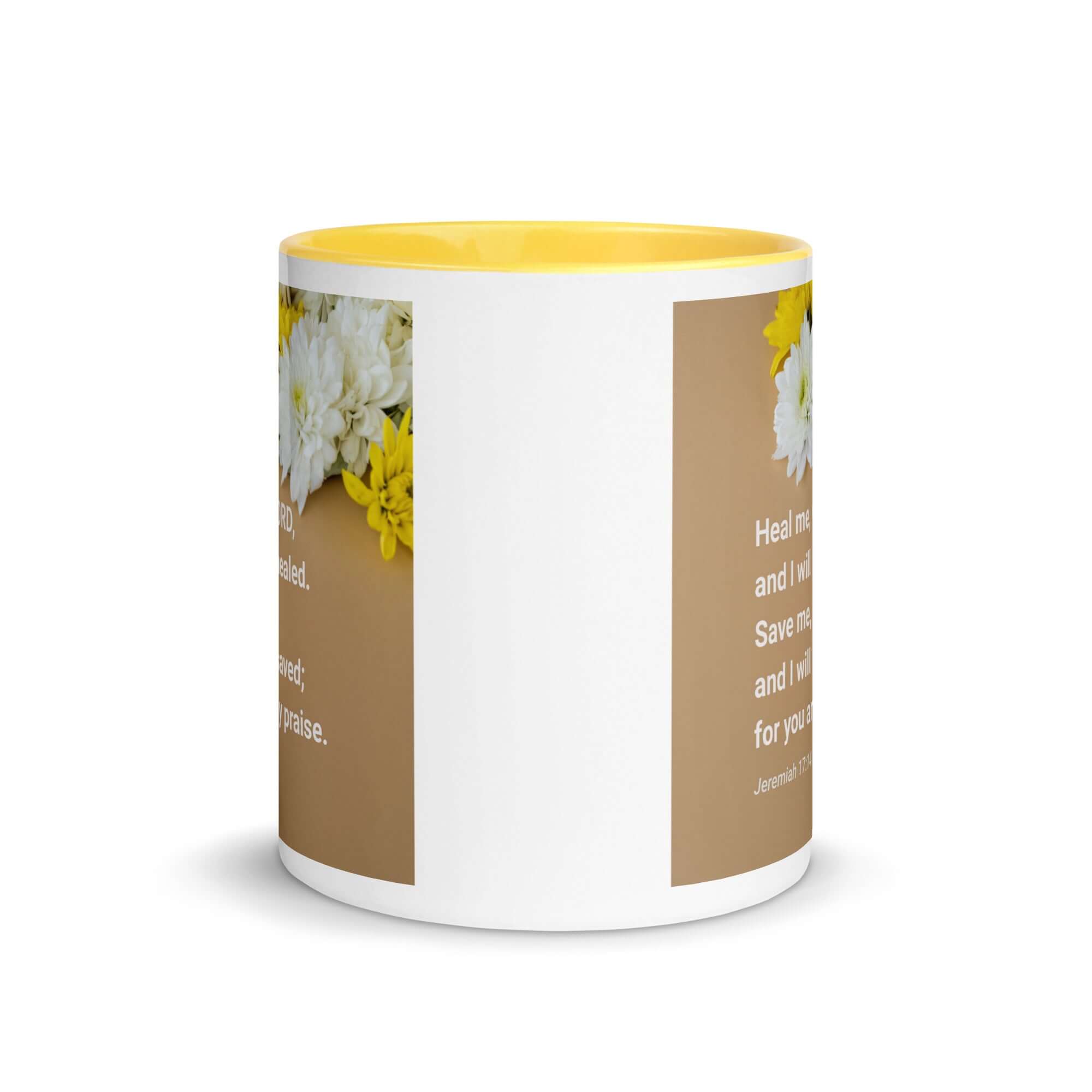 Jeremiah 17:14 Bible Verse, Heal me, O LORD White Ceramic Mug with Color Inside