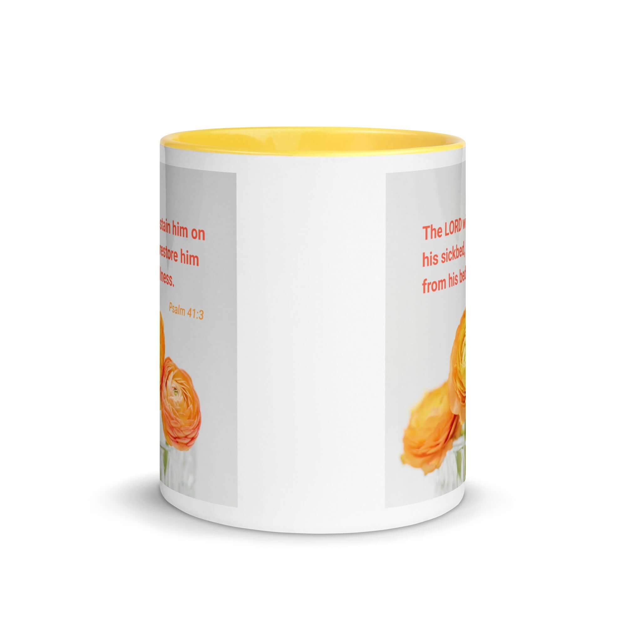 Psalm 41:3 Bible Verse, LORD will sustain White Ceramic Mug with Color Inside