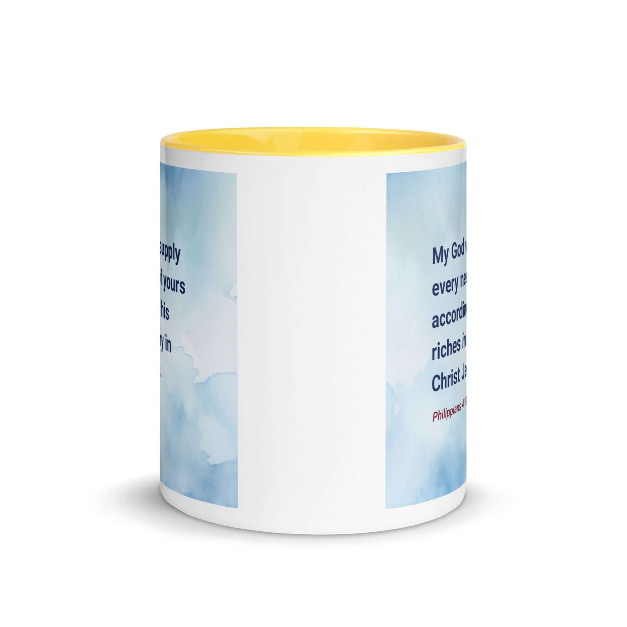 Philippians 4:19 Bible Verse, God will supply White Ceramic Mug with Color Inside