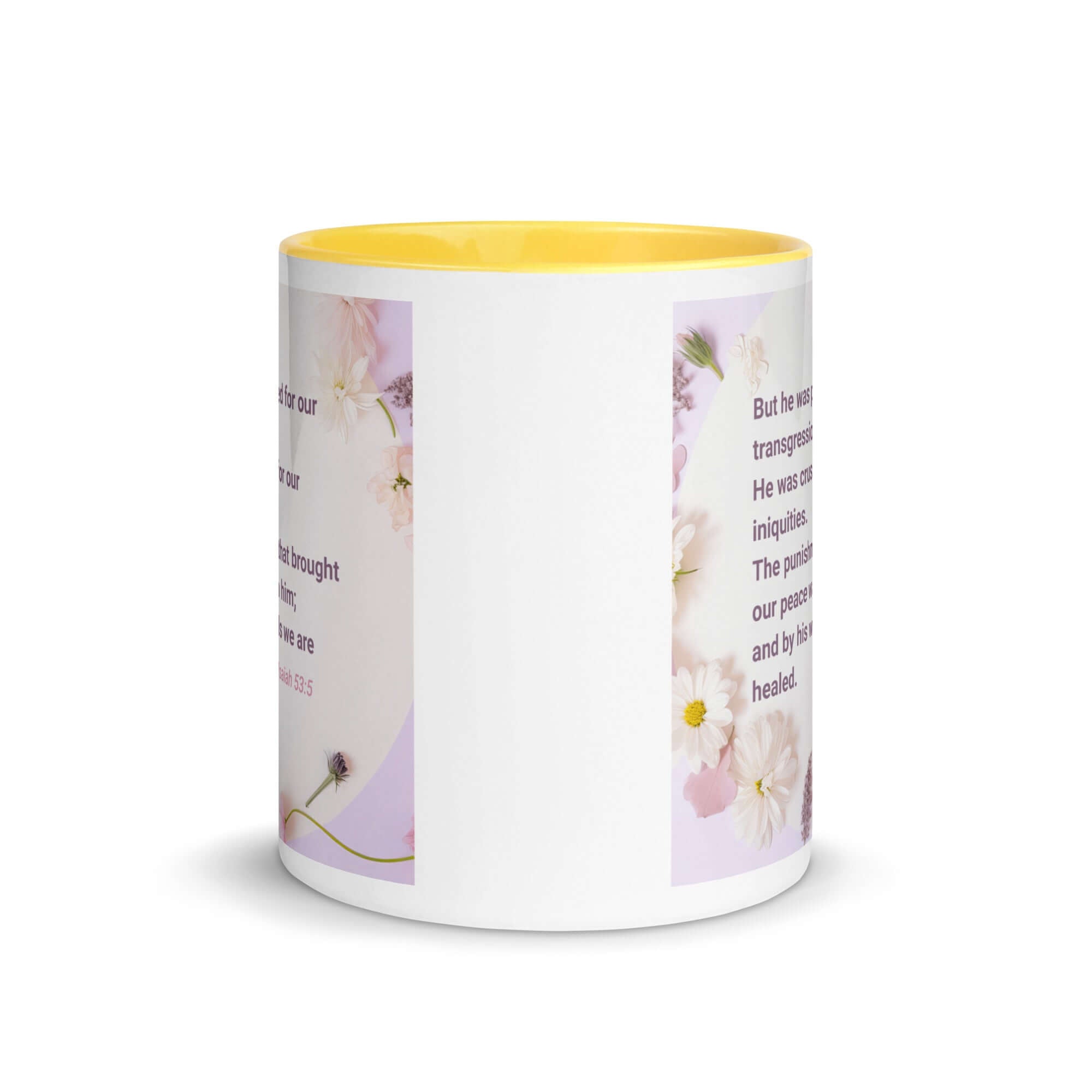 Isaiah 53:5 Bible Verse, by his wounds White Ceramic Mug with Color Inside