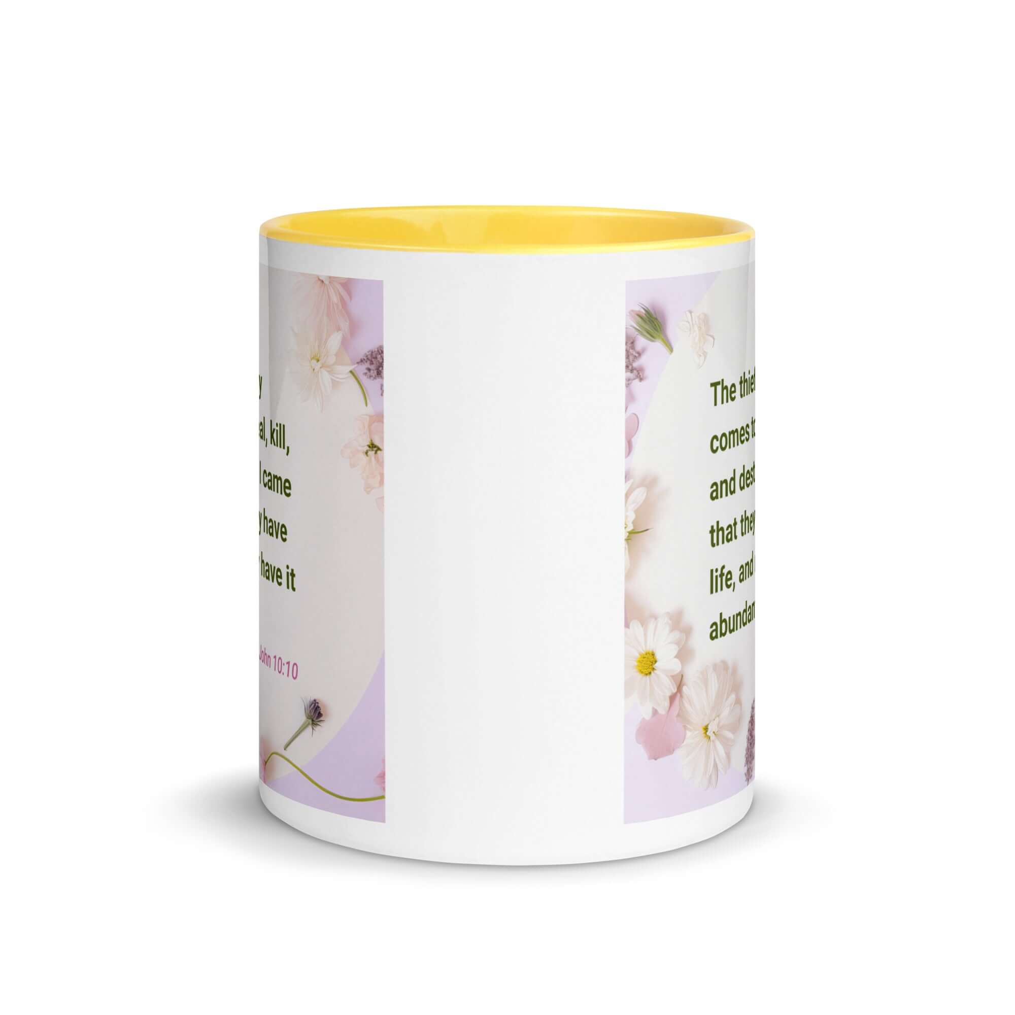 John 10:10 Bible Verse, Abundant Life White Ceramic Mug with Color Inside