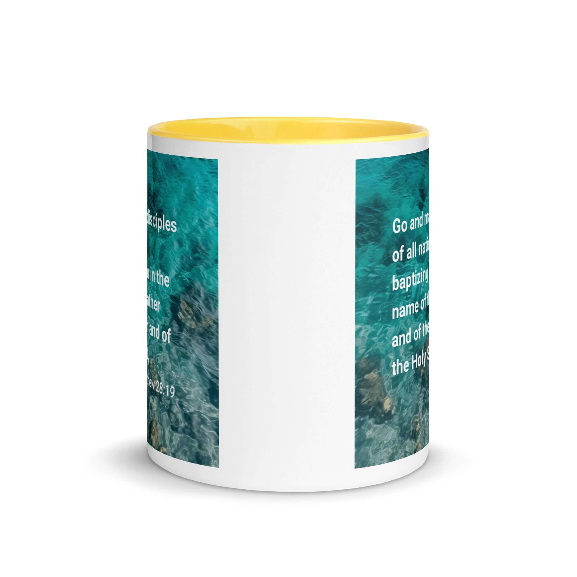 Matthew 28:19 Bible Verse, Make Disciples White Ceramic Mug with Color Inside