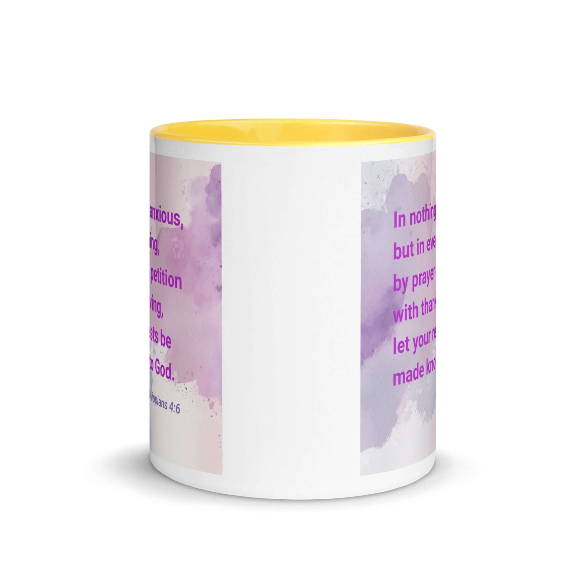 Philippians 4:6 Bible Verse, Prayer and Petition White Ceramic Mug with Color Inside