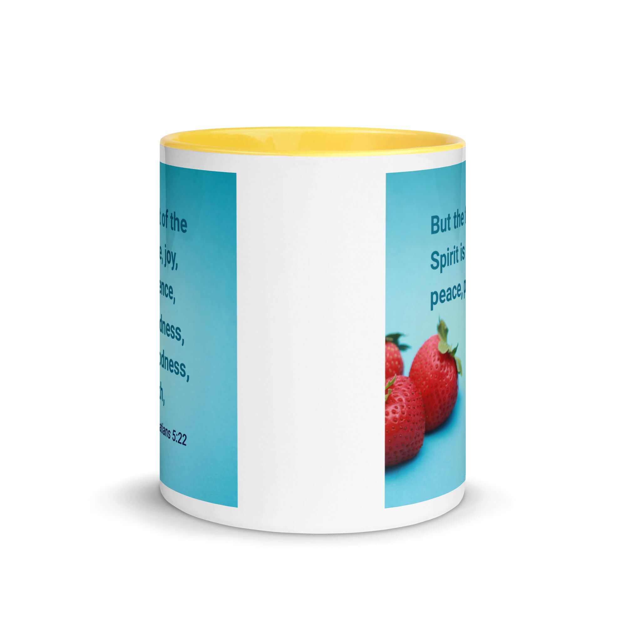 Galatians 5:22 Bible Verse, fruit of the Spirit White Ceramic Mug with Color Inside