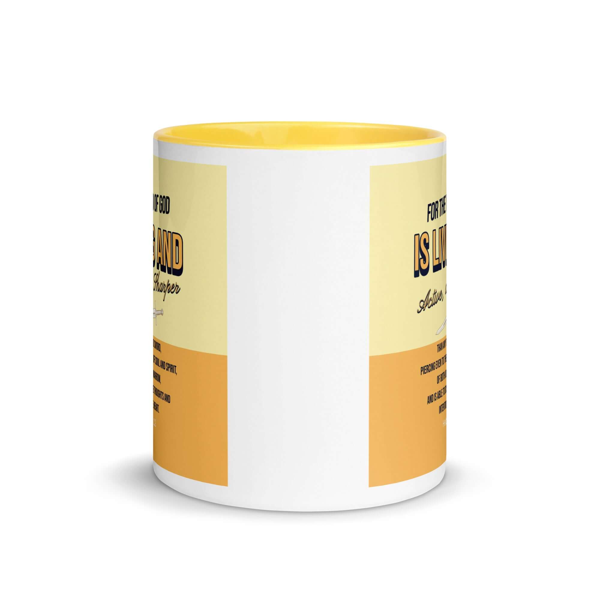 Hebrews 4:12 Bible Verse, living and active White Ceramic Mug with Color Inside