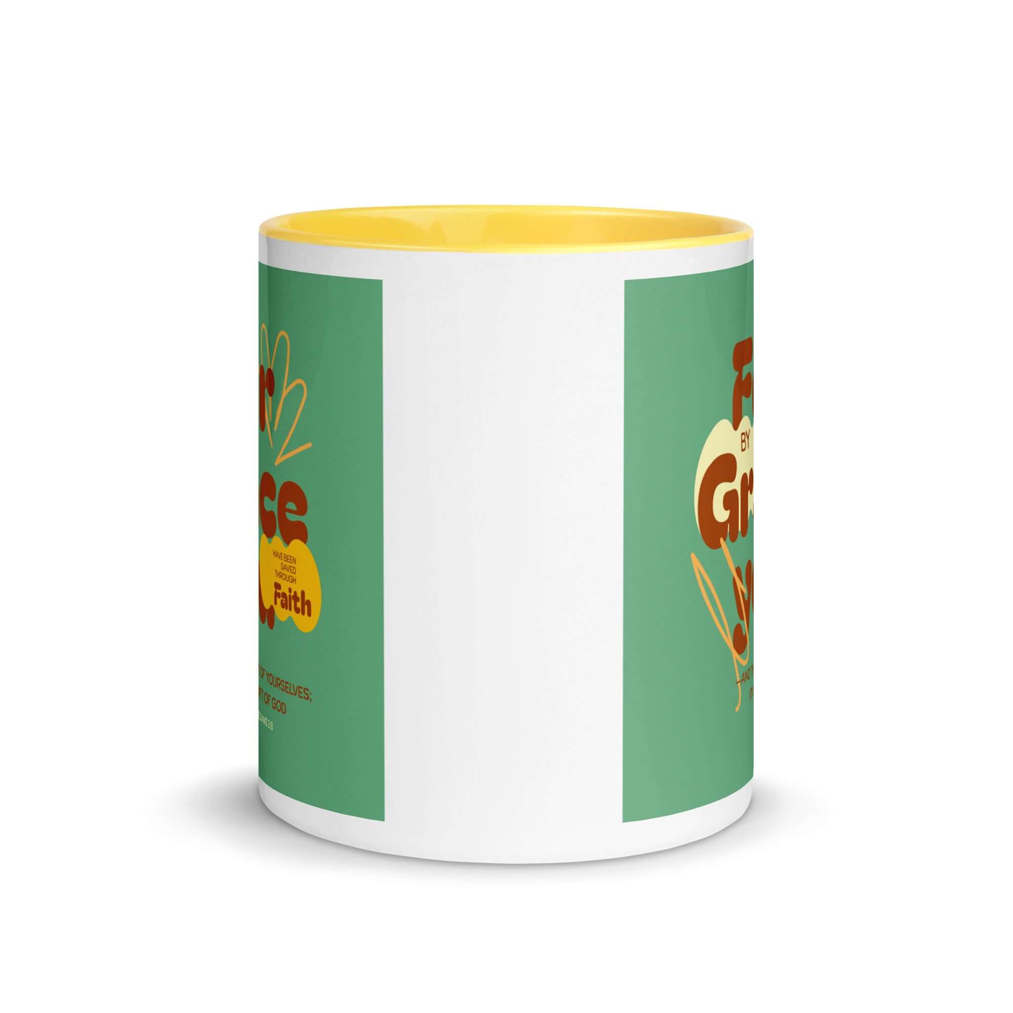 Ephesians 2:8 Bible Verse, for by grace White Ceramic Mug with Color Inside