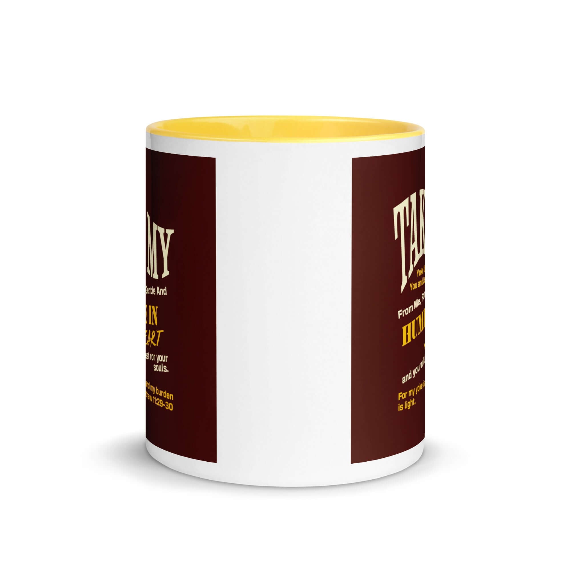 Matthew 11:29-30 Bible Verse, learn from me White Ceramic Mug with Color Inside