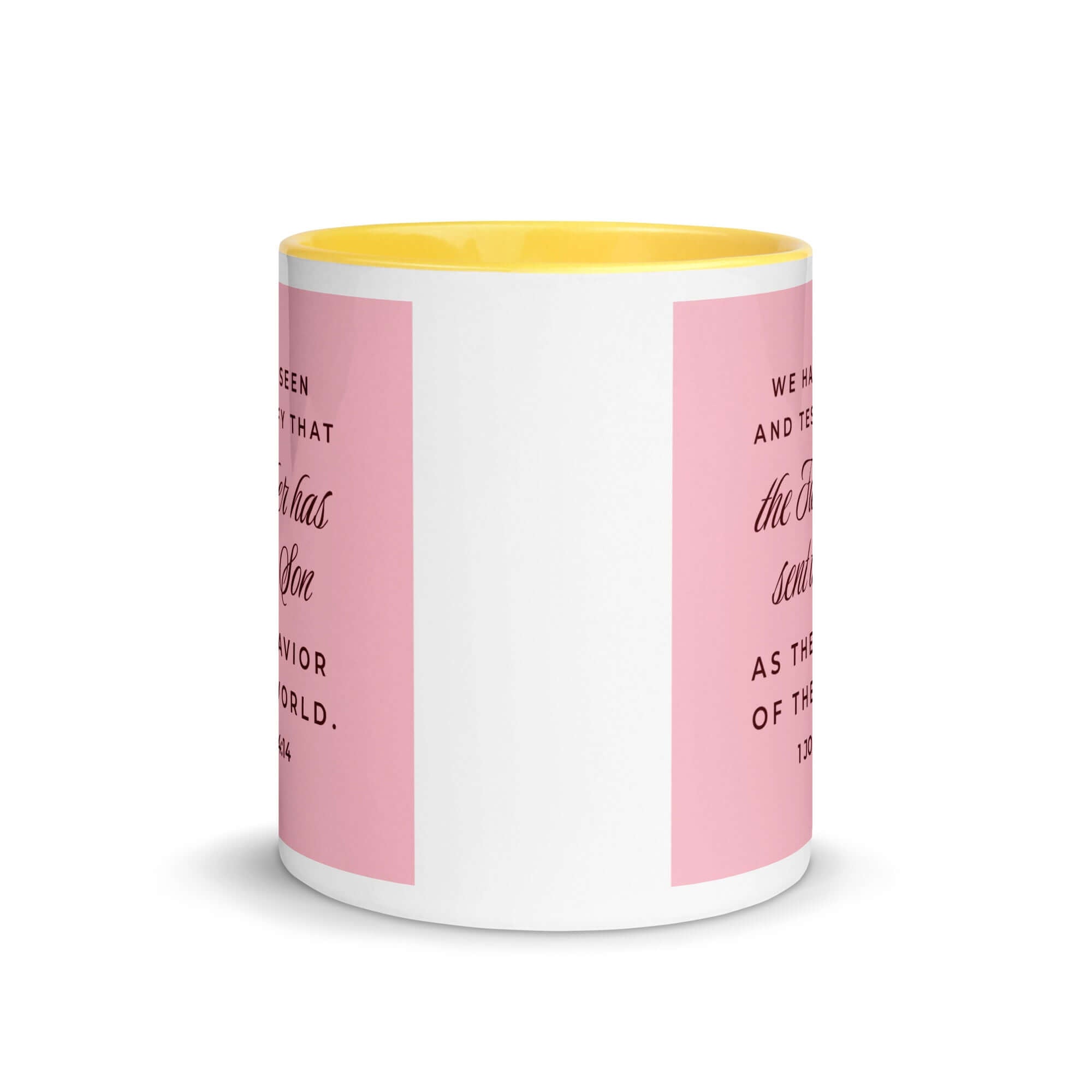 1 John 4:14 Bible Verse, We have seen White Ceramic Mug with Color Inside