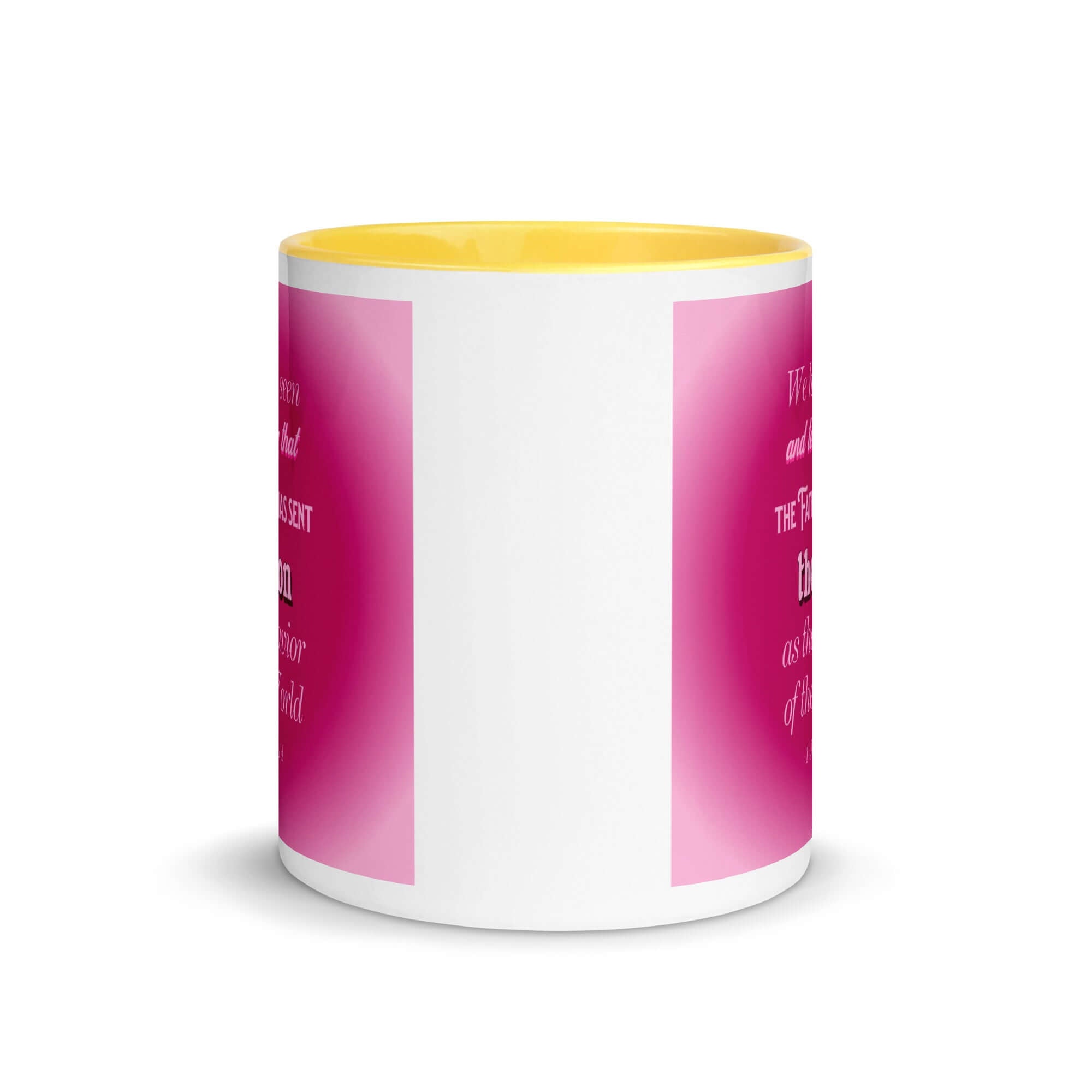 1 John 4:14 Bible Verse, that the Father White Ceramic Mug with Color Inside