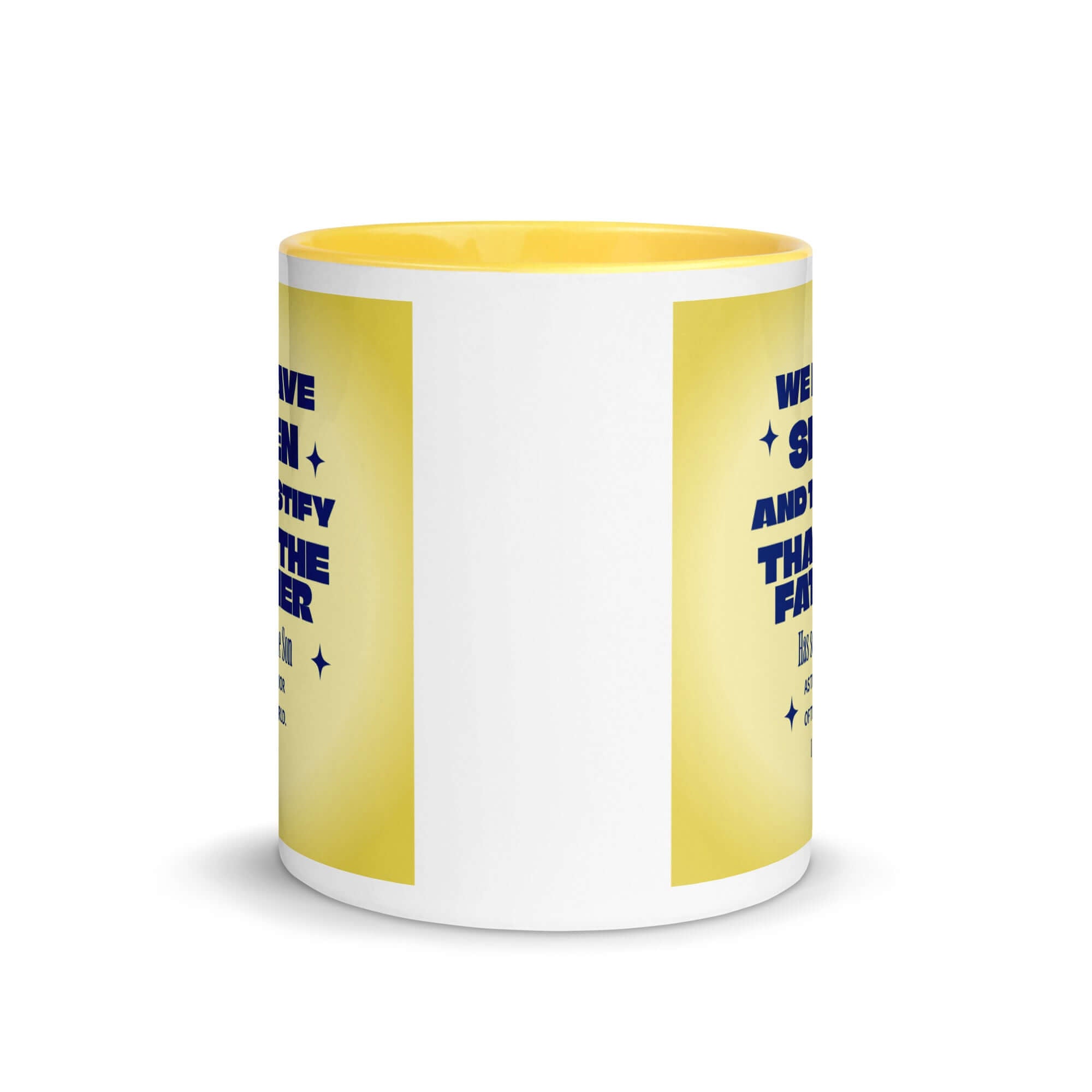 1 John 4:14 Bible Verse, Savior of the world White Ceramic Mug with Color Inside