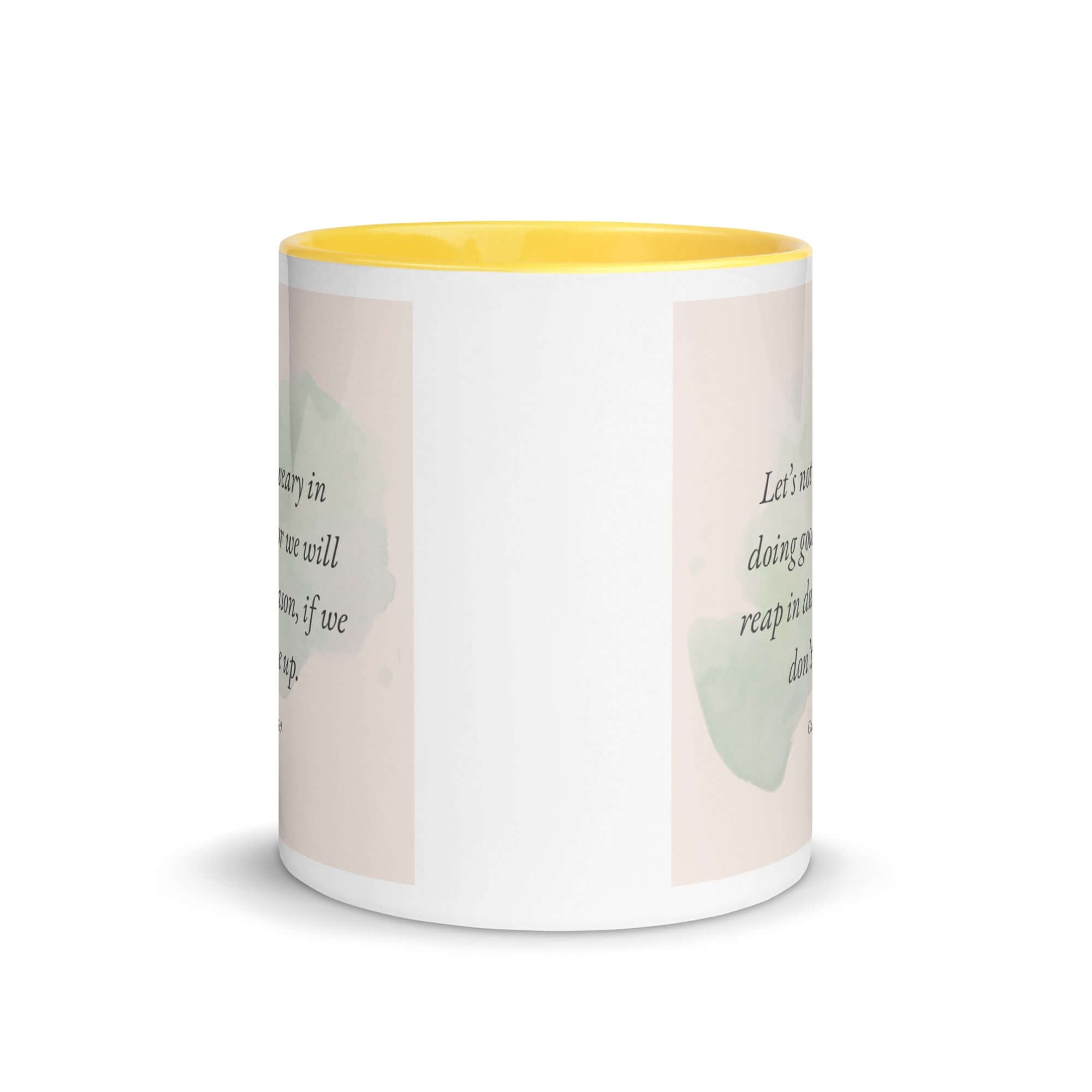 Galatians 6:9 Bible Verse, not be weary White Ceramic Mug with Color Inside