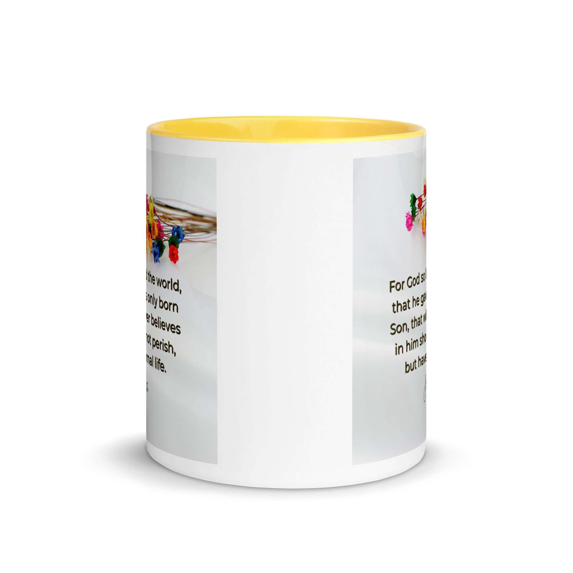 John 3:16 Bible Verse, He gave His Son White Ceramic Mug with Color Inside