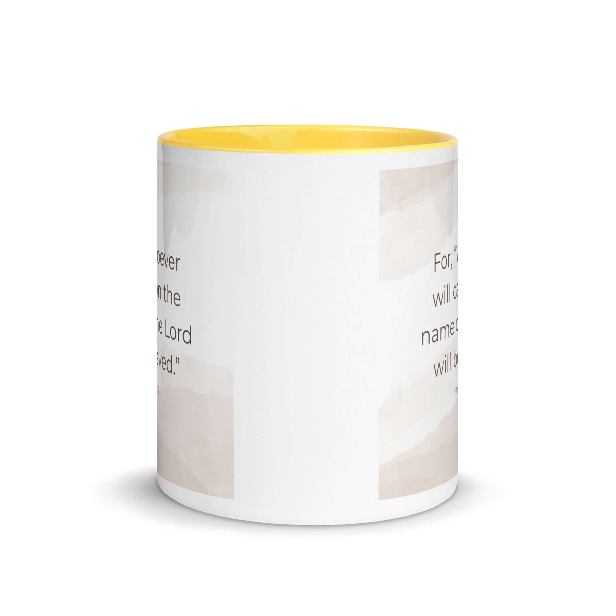 Romans 10:13 Bible Verse, the name White Ceramic Mug with Color Inside