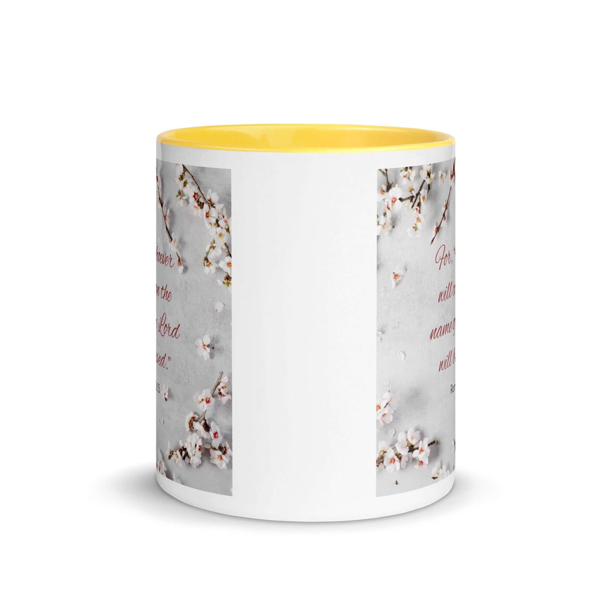 Romans 10:13 Bible Verse, the Lord White Ceramic Mug with Color Inside