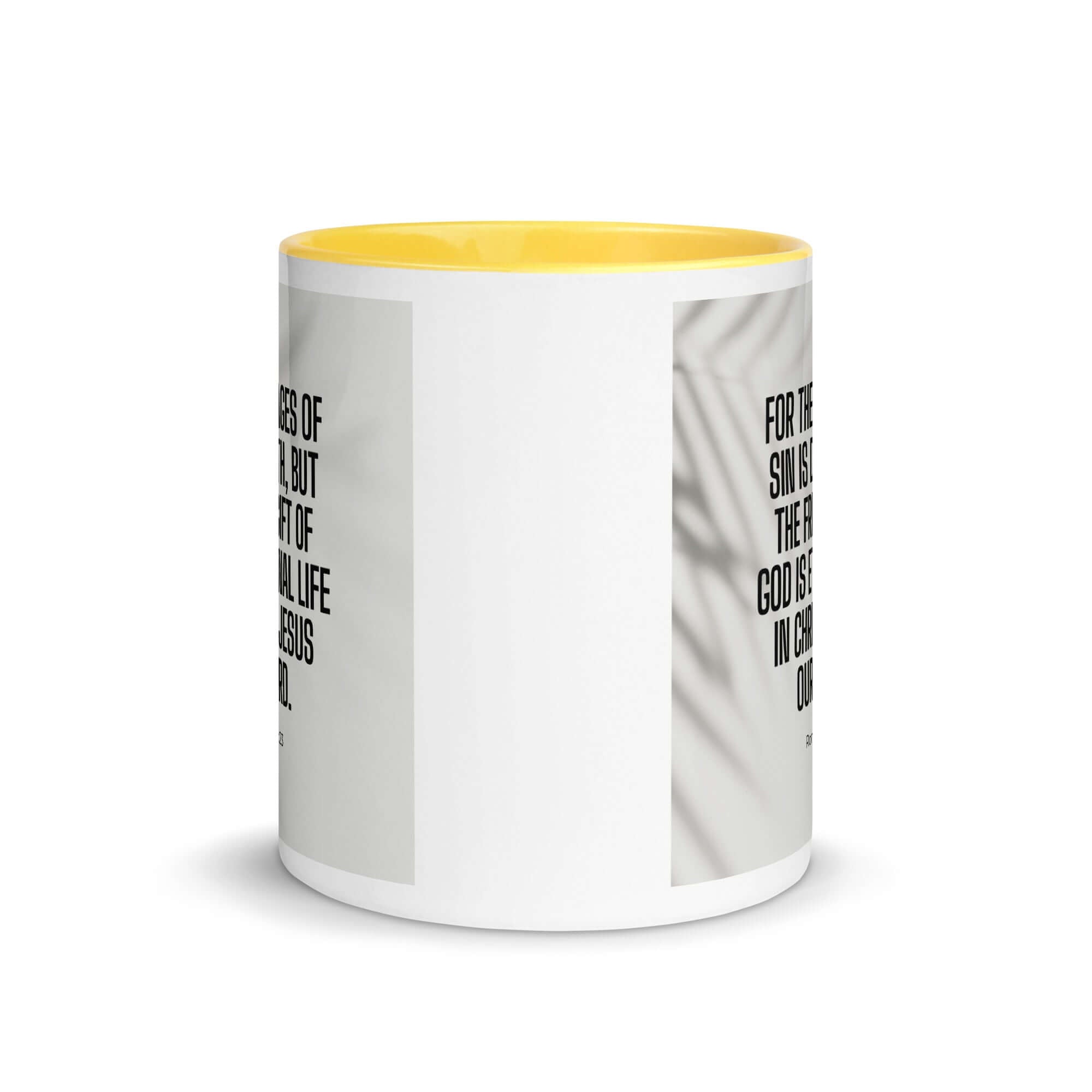 Romans 6:23 Bible Verse, eternal life White Ceramic Mug with Color Inside