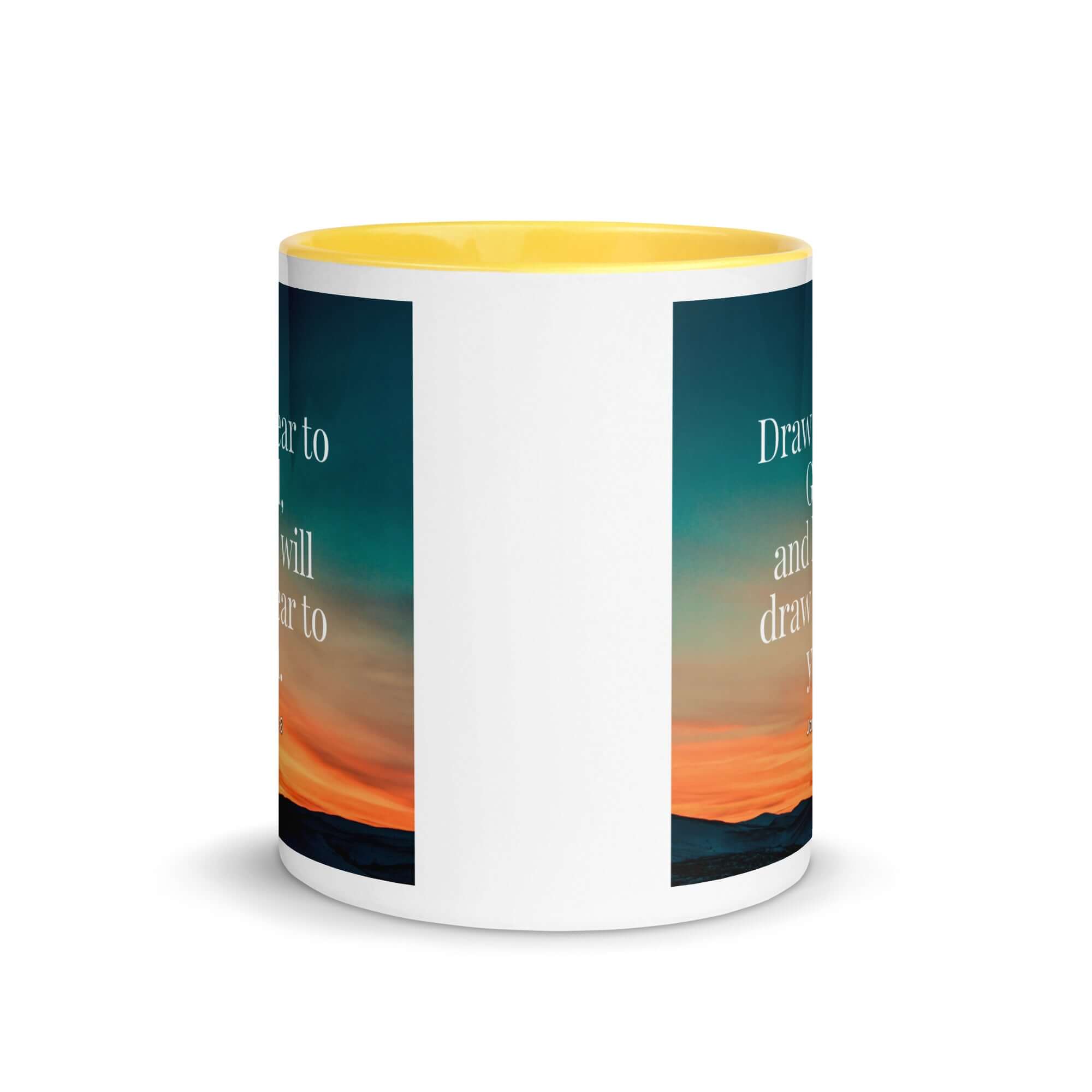 James 4:8 Bible Verse, near to God White Ceramic Mug with Color Inside