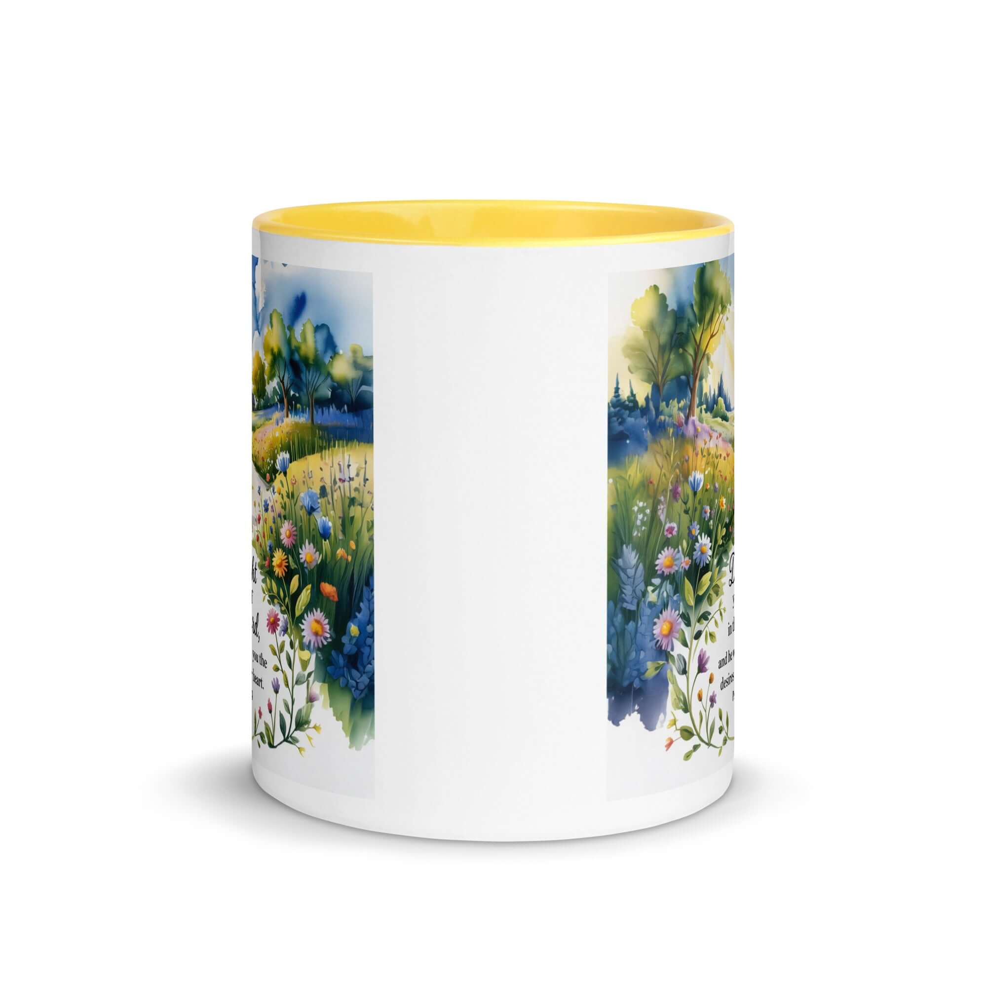 Psalm 37:4 Bible Verse, desires White Ceramic Mug with Color Inside