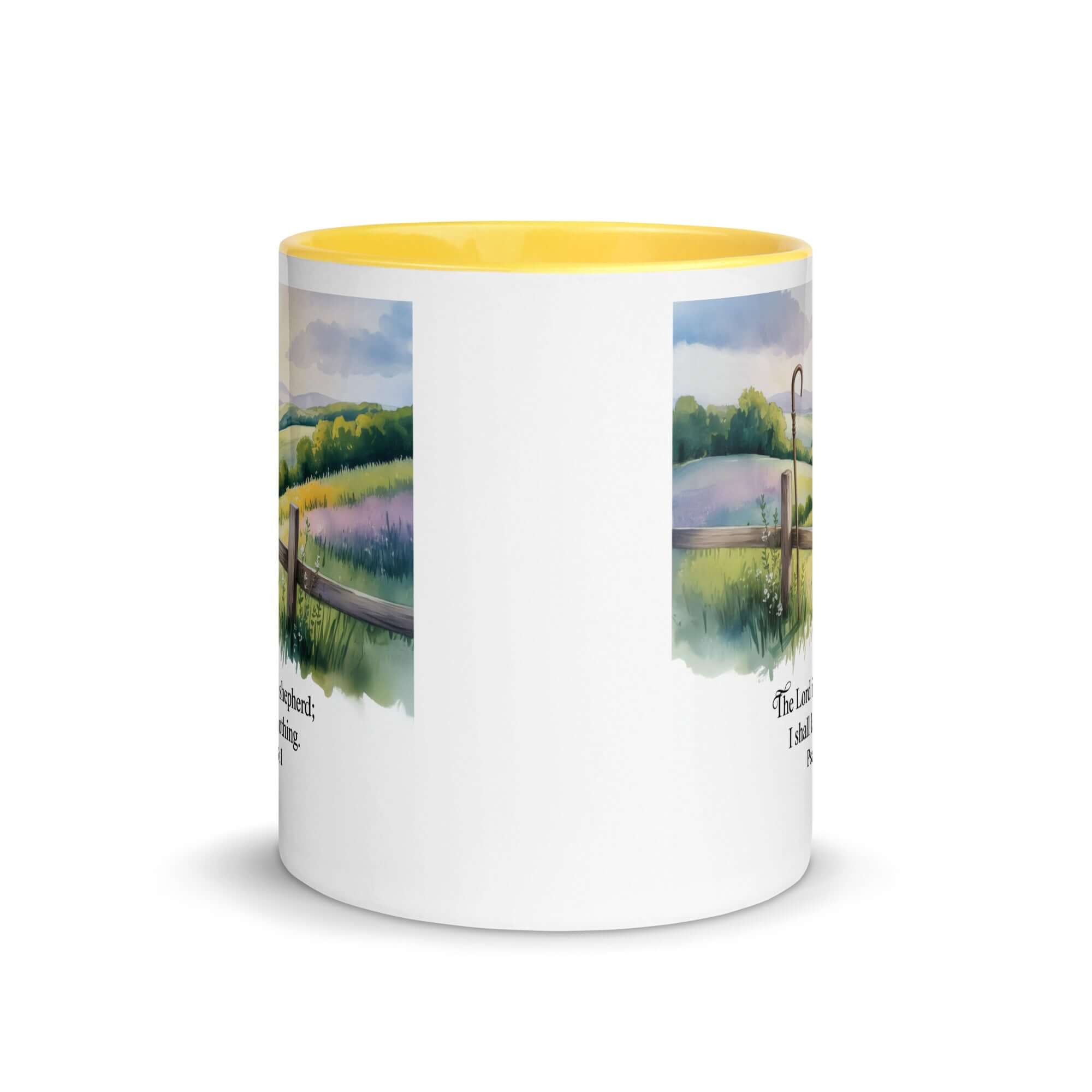 Psalm 23:1 Bible Verse, Lack White Ceramic Mug with Color Inside