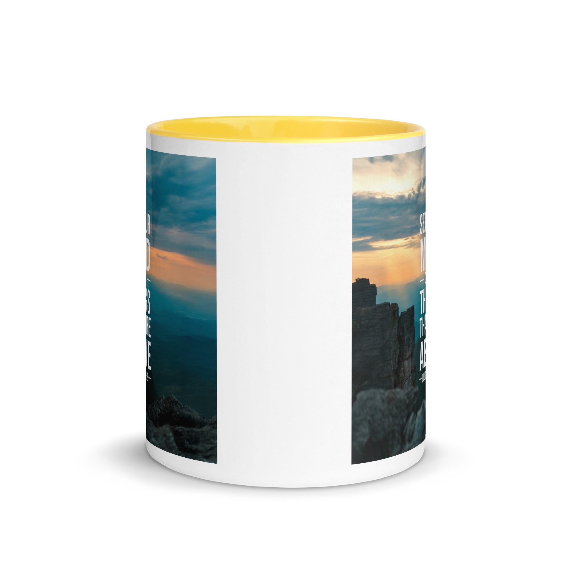Colossians 3:2 Bible Verse on the White Ceramic Mug with Color Inside