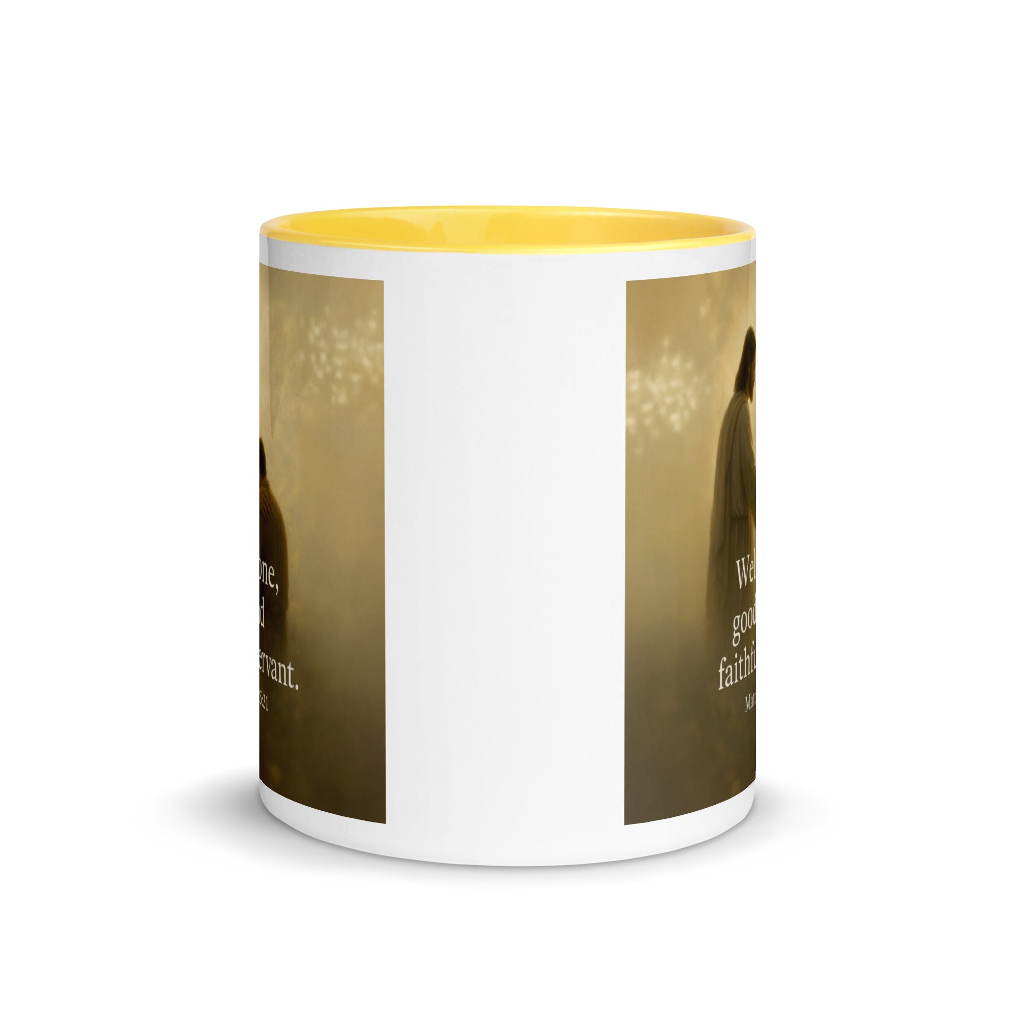 Matthew 25:21 Bible Verse Well Done White Ceramic Mug with Color Inside