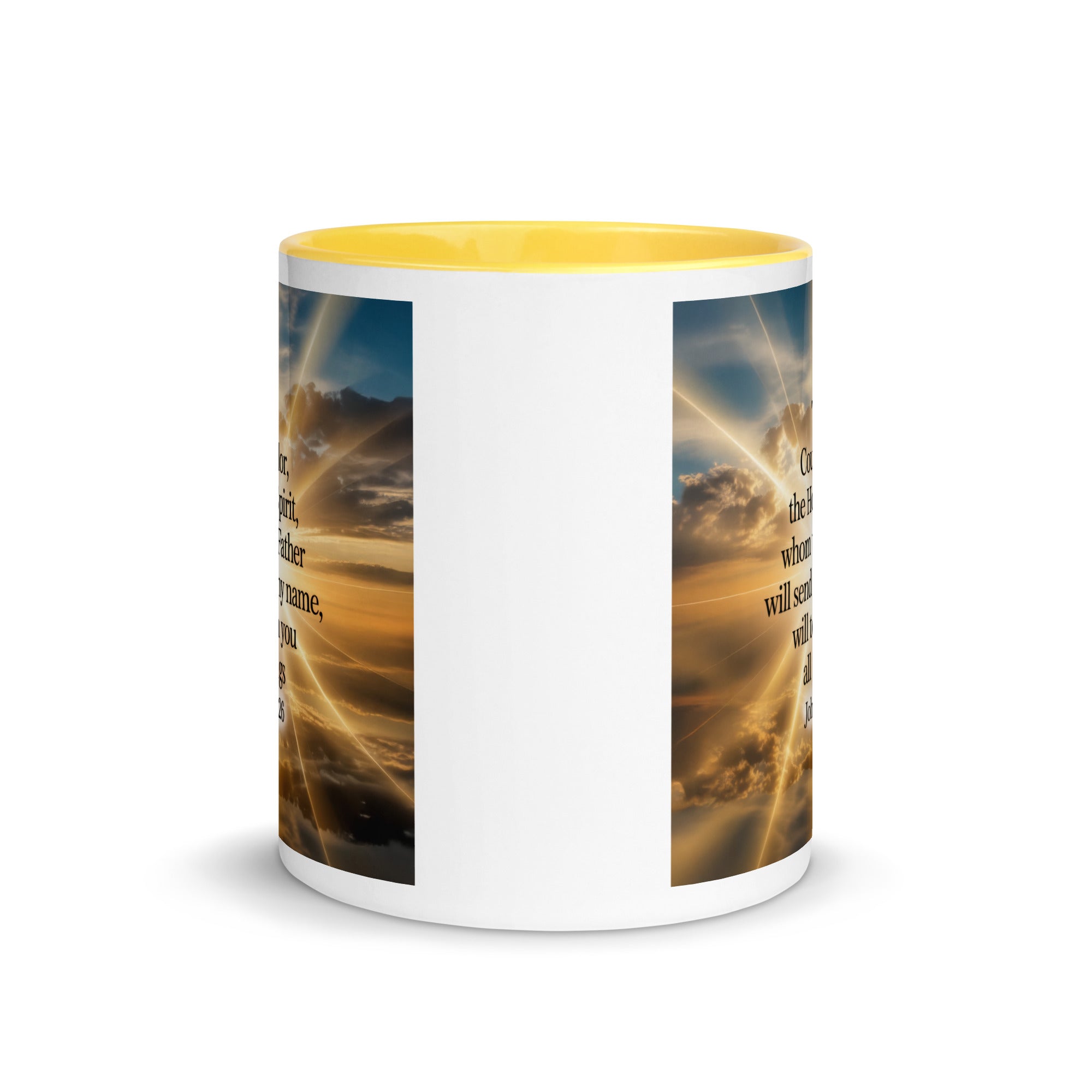 John 14:26 Bible Verse will send White Ceramic Mug with Color Inside