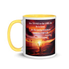 Psalm 107:1 Bible Verse, Give Thanks to the Lord White Ceramic Mug with Color Inside