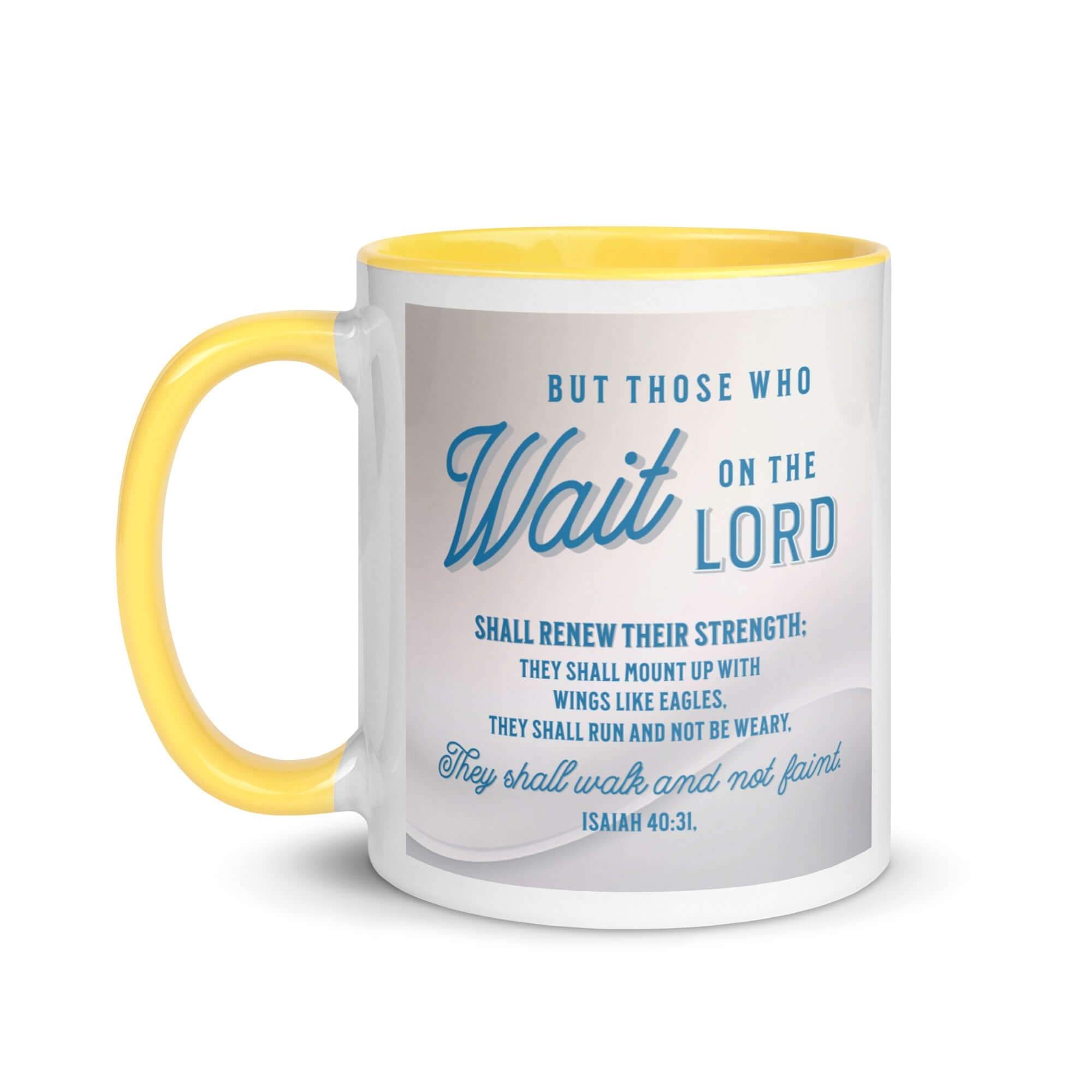 Isaiah 40:31 Bible Verse, Wings like Eagles White Ceramic Mug with Color Inside