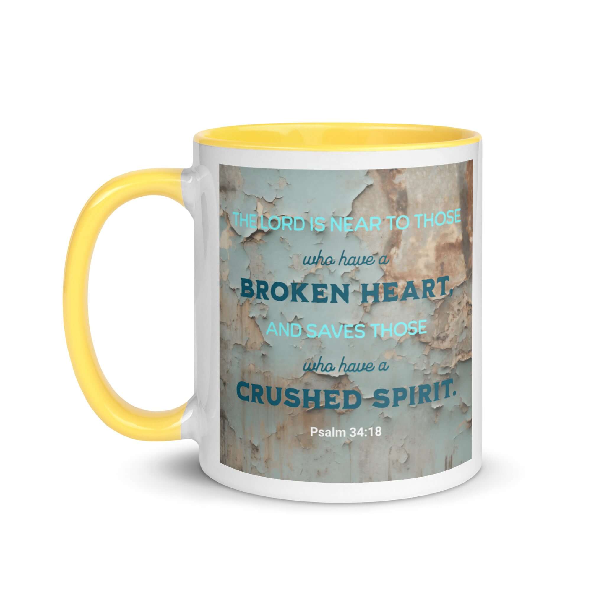 Psalm 34:18 Bible Verse, The LORD is Near White Ceramic Mug with Color Inside