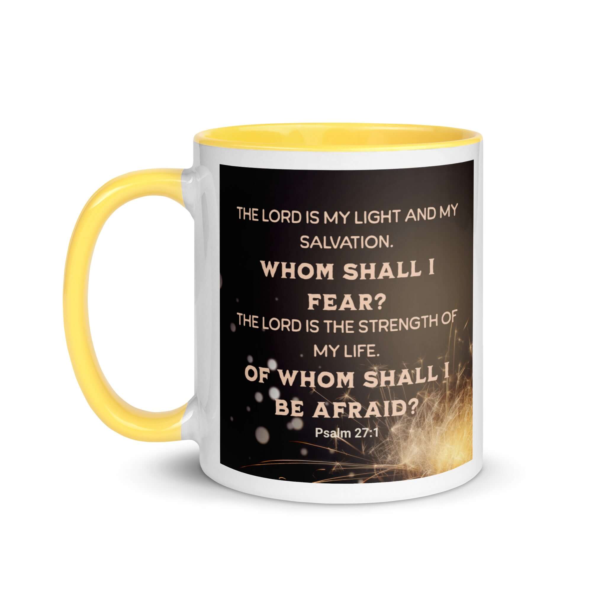 Psalm 27:1 Bible Verse, The LORD is My Light White Ceramic Mug with Color Inside