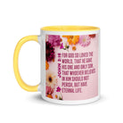 John 3:16 Bible Verse, For God So Loved White Ceramic Mug with Color Inside