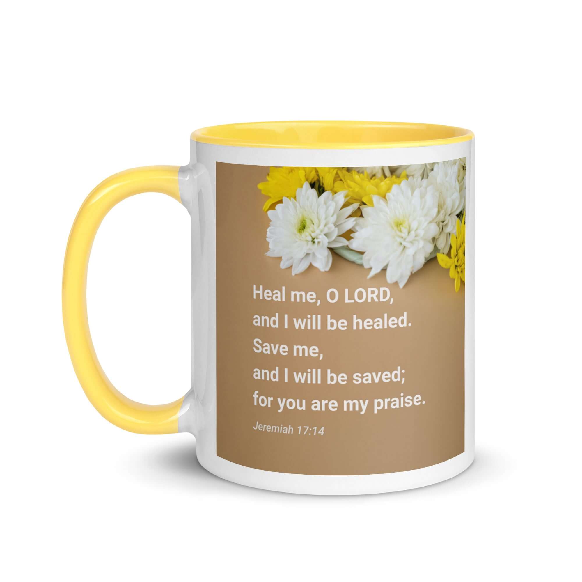 Jeremiah 17:14 Bible Verse, Heal me, O LORD White Ceramic Mug with Color Inside