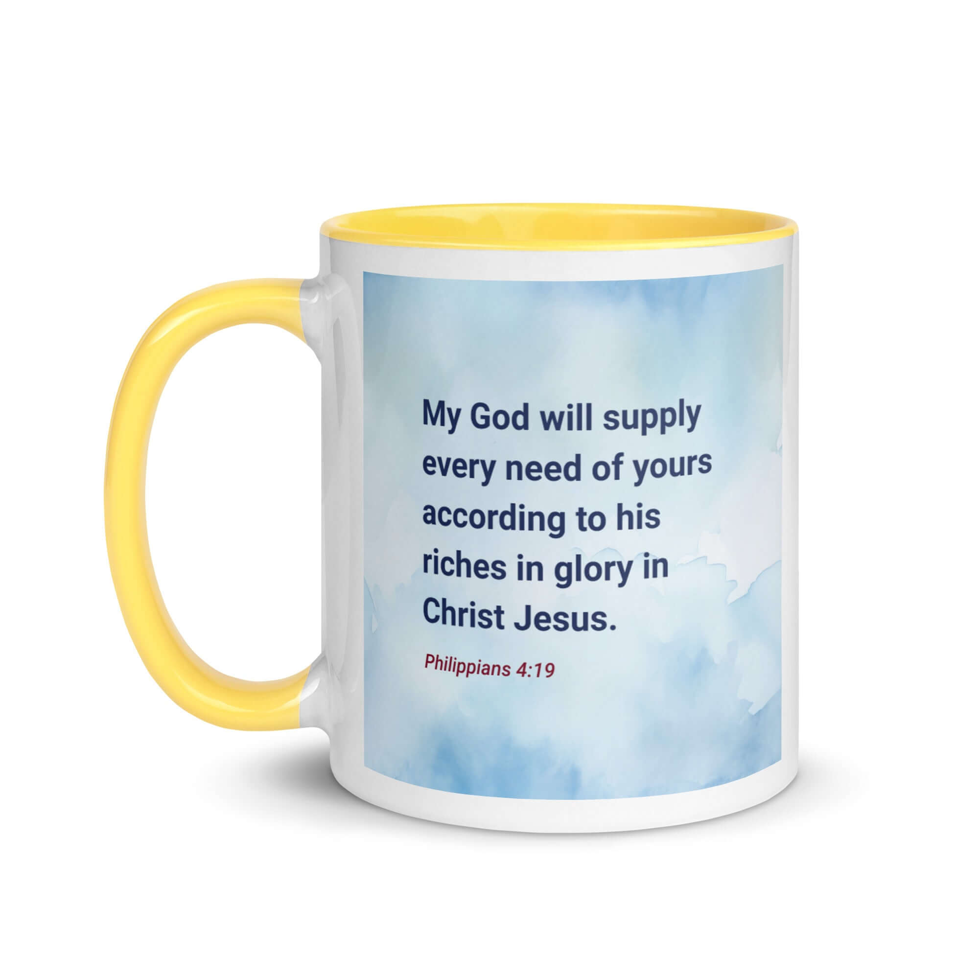 Philippians 4:19 Bible Verse, God will supply White Ceramic Mug with Color Inside