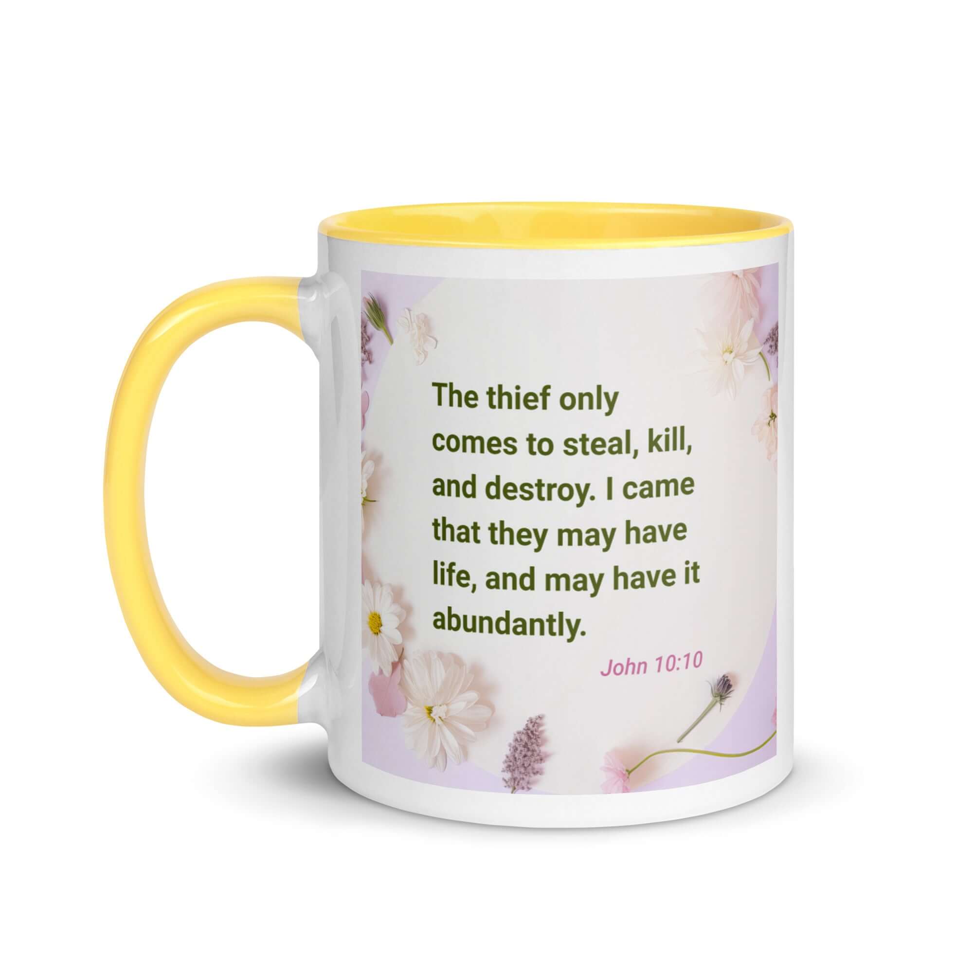 John 10:10 Bible Verse, Abundant Life White Ceramic Mug with Color Inside